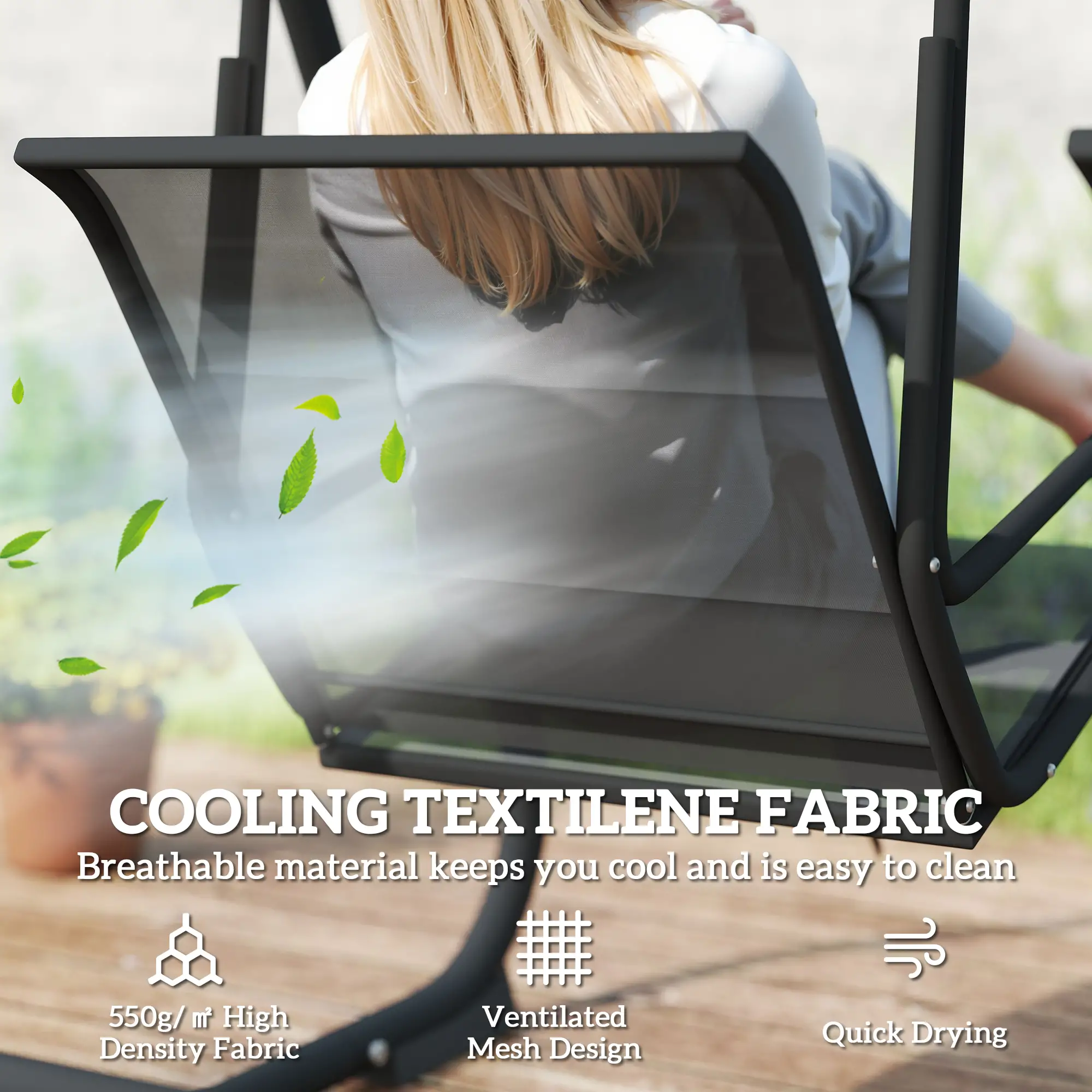 Patio Swing Chair w/Adjustable Canopy Outdoor Porch Swing Glider w/Dual Independent Seats 2-Seat Grey - Image 5