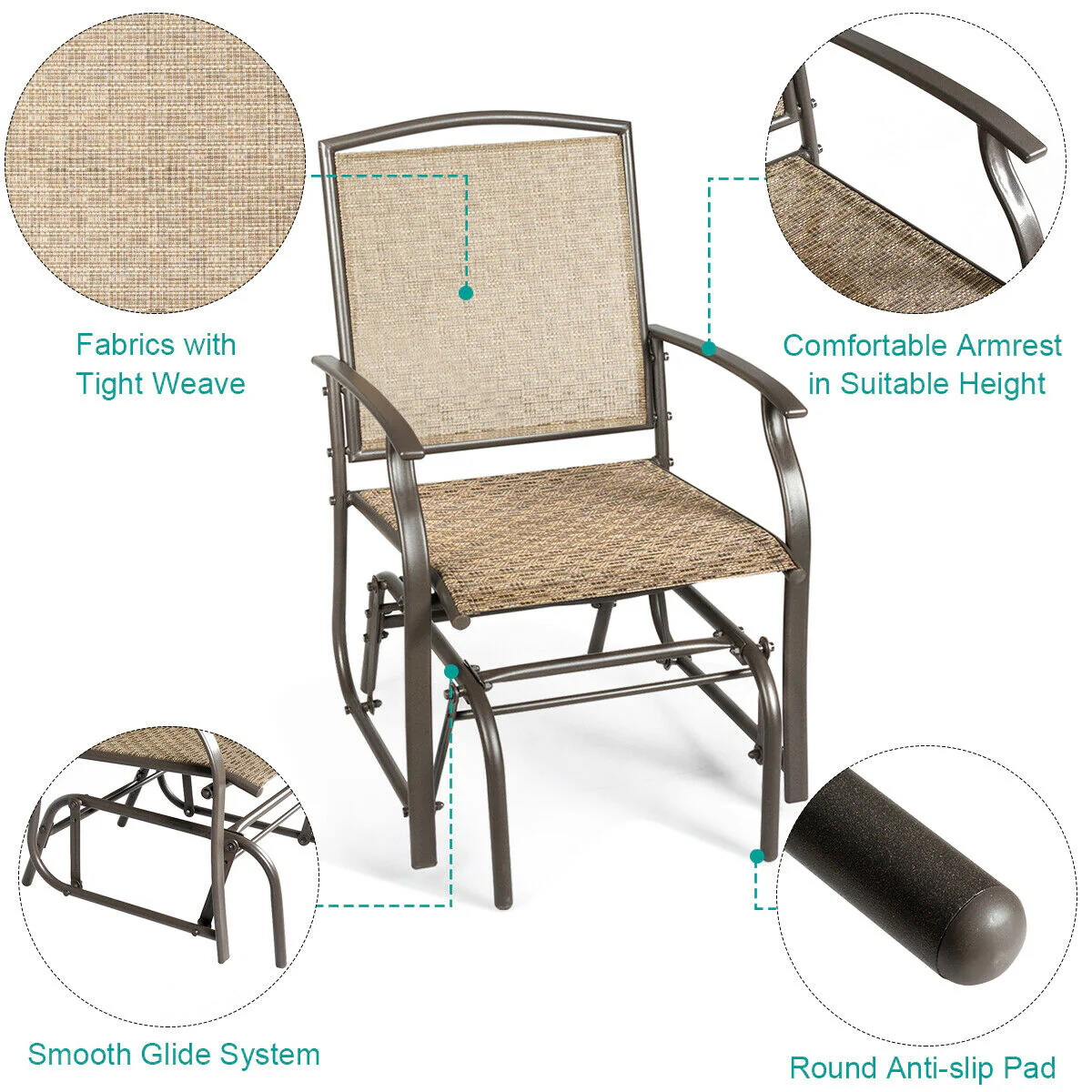 Patio Swing Glider Chair, Single Seating, Natural - Image 10