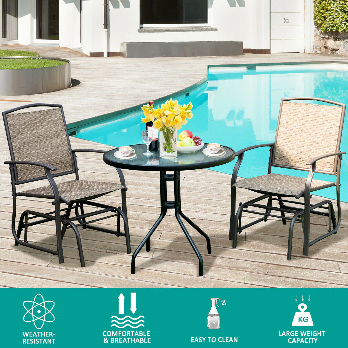 Patio Swing Glider Chair, Single Seating, Natural - Image 8