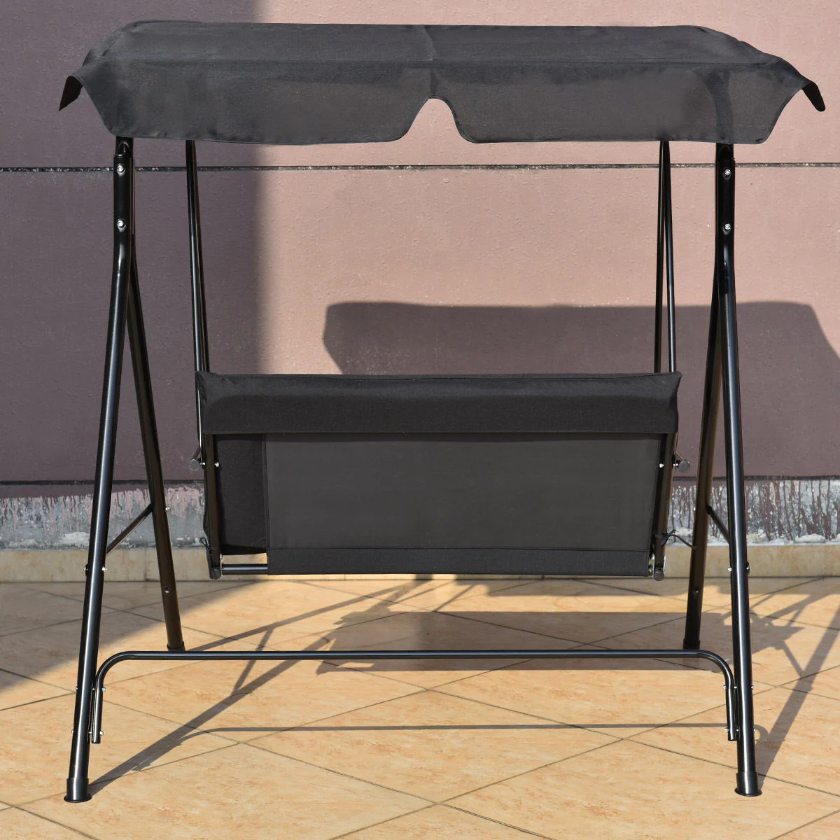 Patio Swing Glider, Steel Frame, Cushioned Loveseat, Black - Image 6