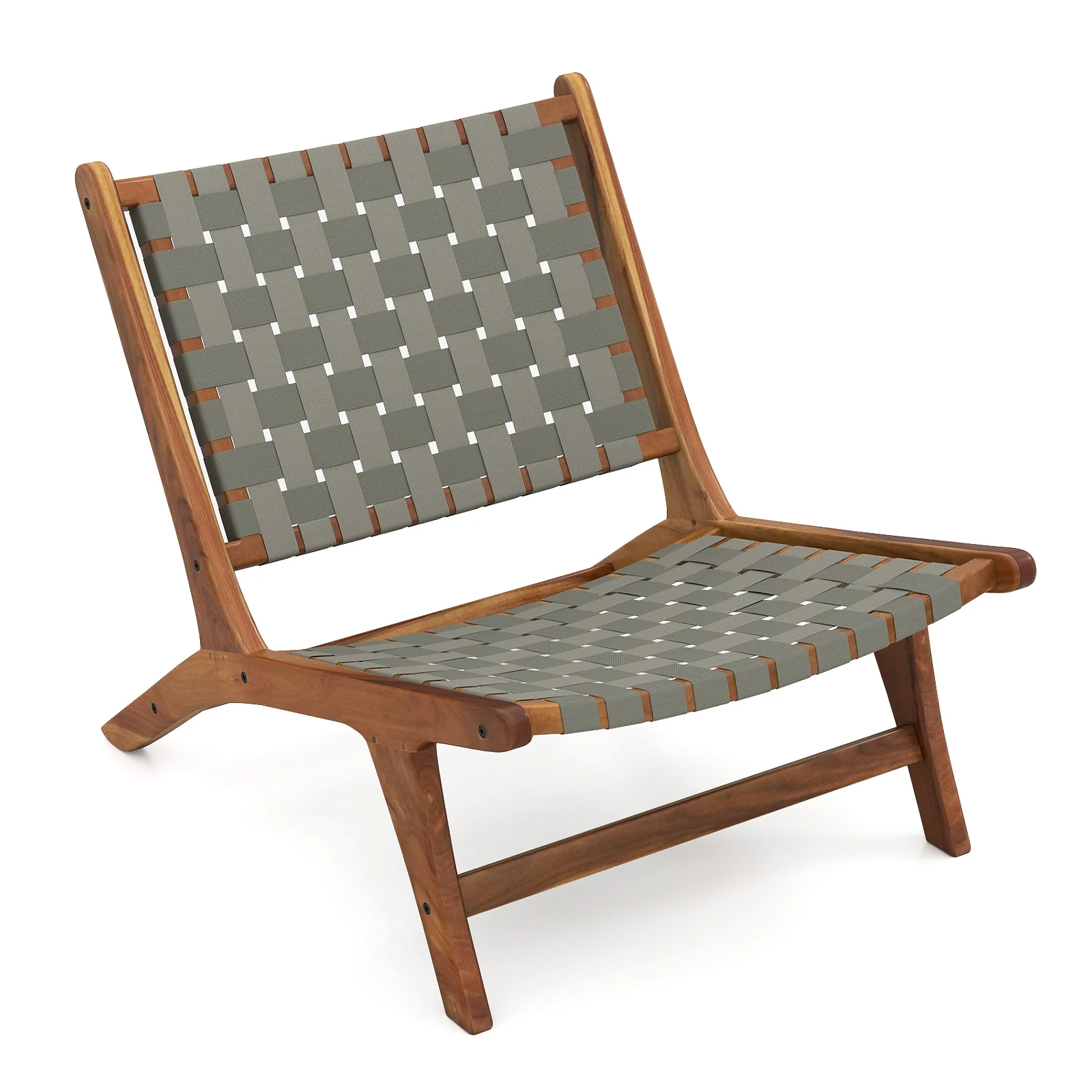 Patio Teak Wood Chair Outdoor Mid-Century Accent Chair with Nylon Webbing Seat - Image 4