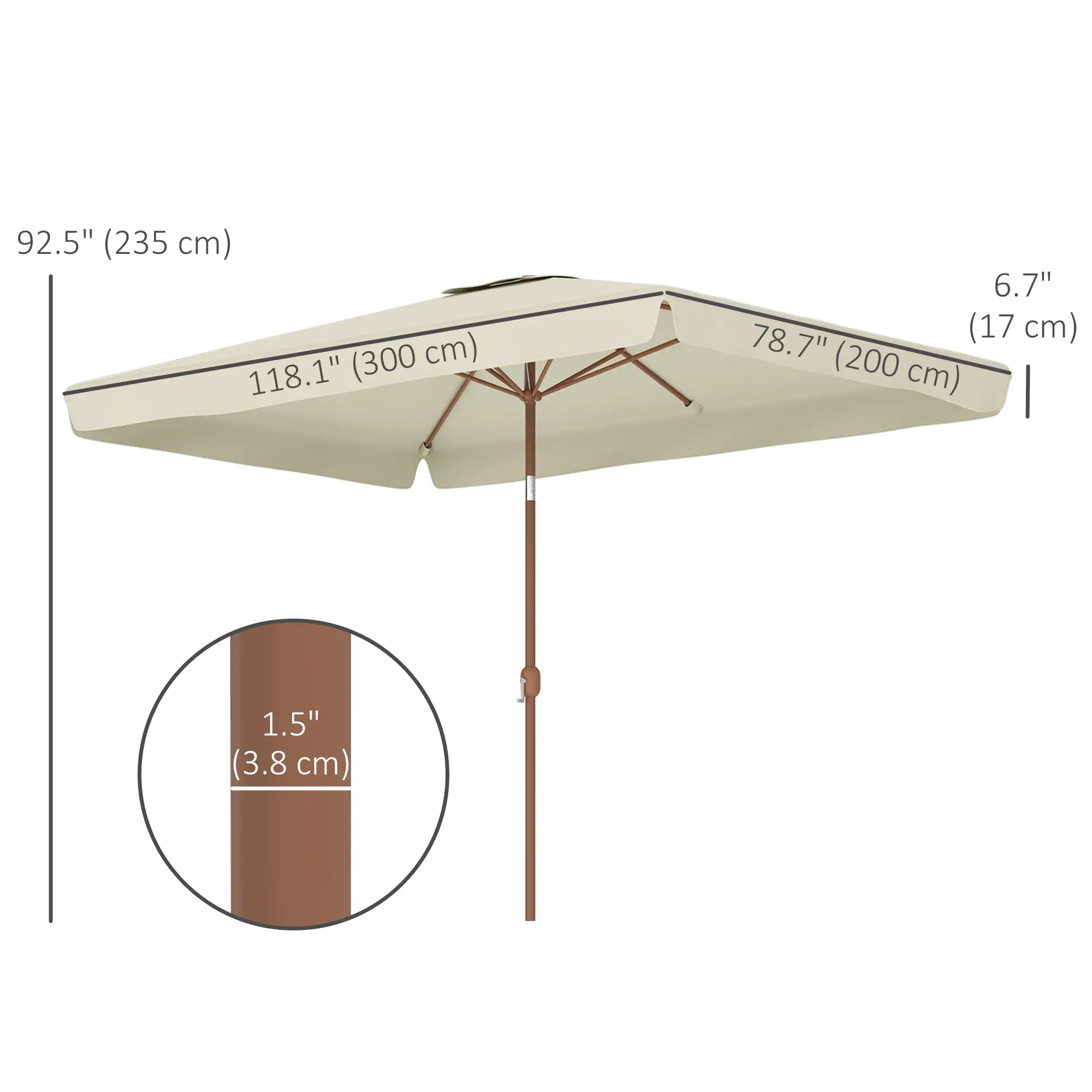 Patio Umbrella 118.1" x 78.7", UV50+ Protection, Beige - Image 3
