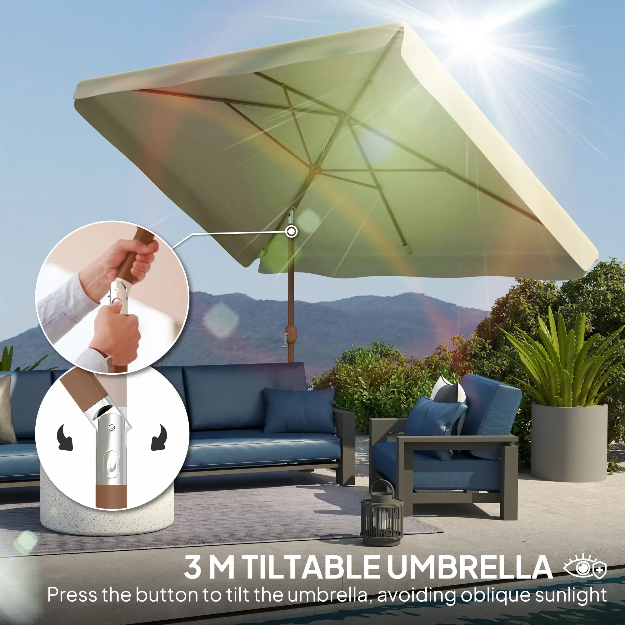 Patio Umbrella 118.1" x 78.7", UV50+ Protection, Beige - Image 4