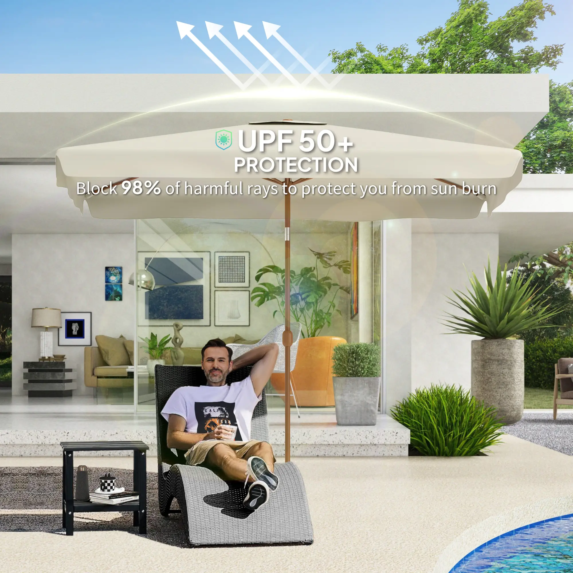 Patio Umbrella 118.1" x 78.7", UV50+ Protection, Beige - Image 5