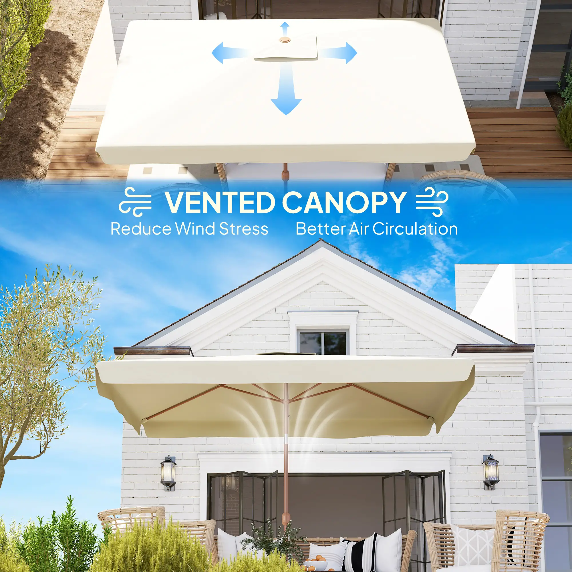 Patio Umbrella 118.1" x 78.7", UV50+ Protection, Beige - Image 6