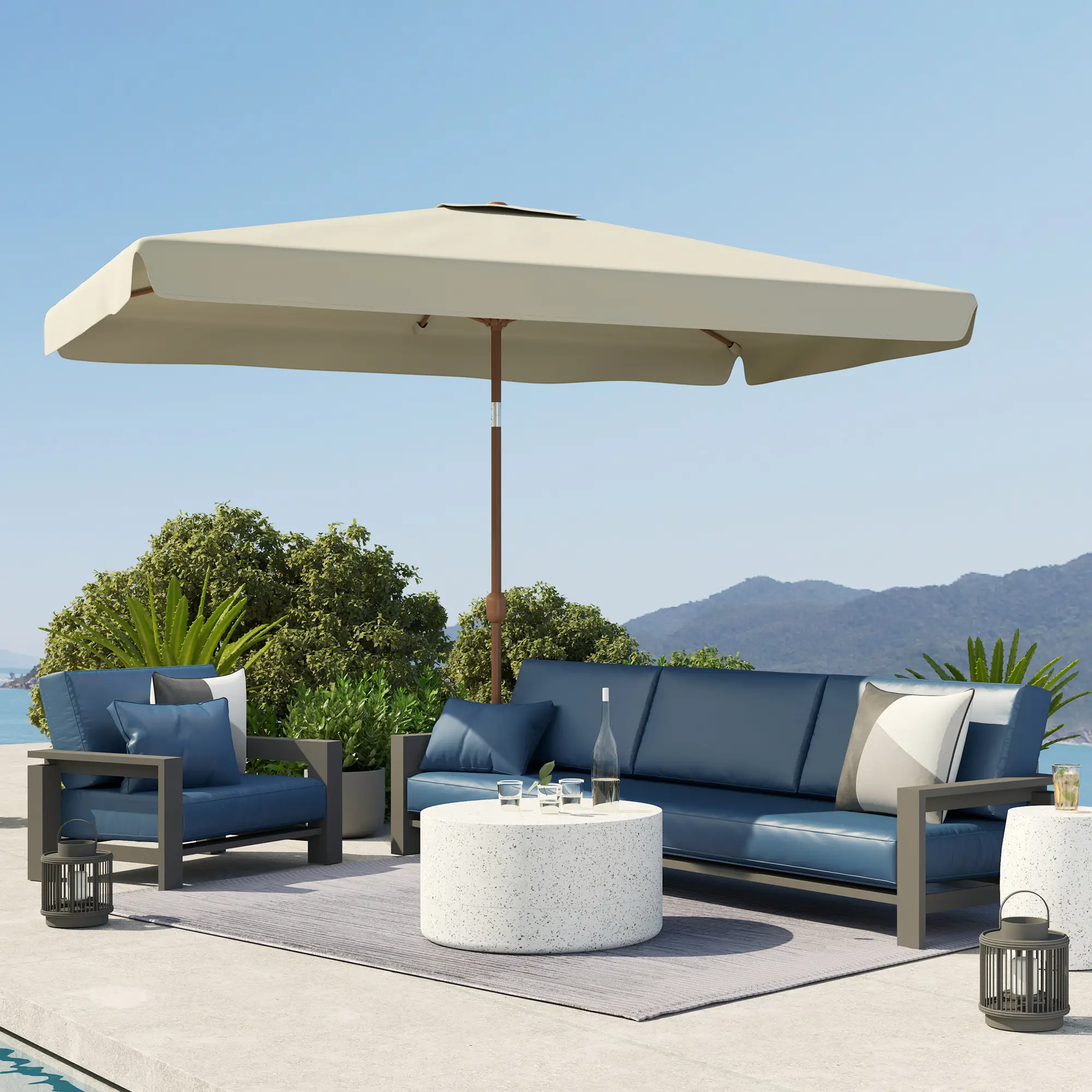 Patio Umbrella 118.1" x 78.7", UV50+ Protection, Beige - Image 9