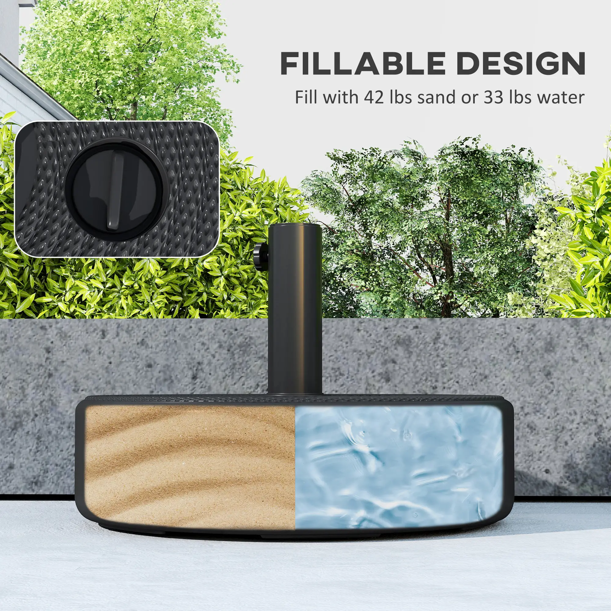 Patio Umbrella Base, 33 Lbs Water Or 42 Lbs Sand Filled, Black - Image 4