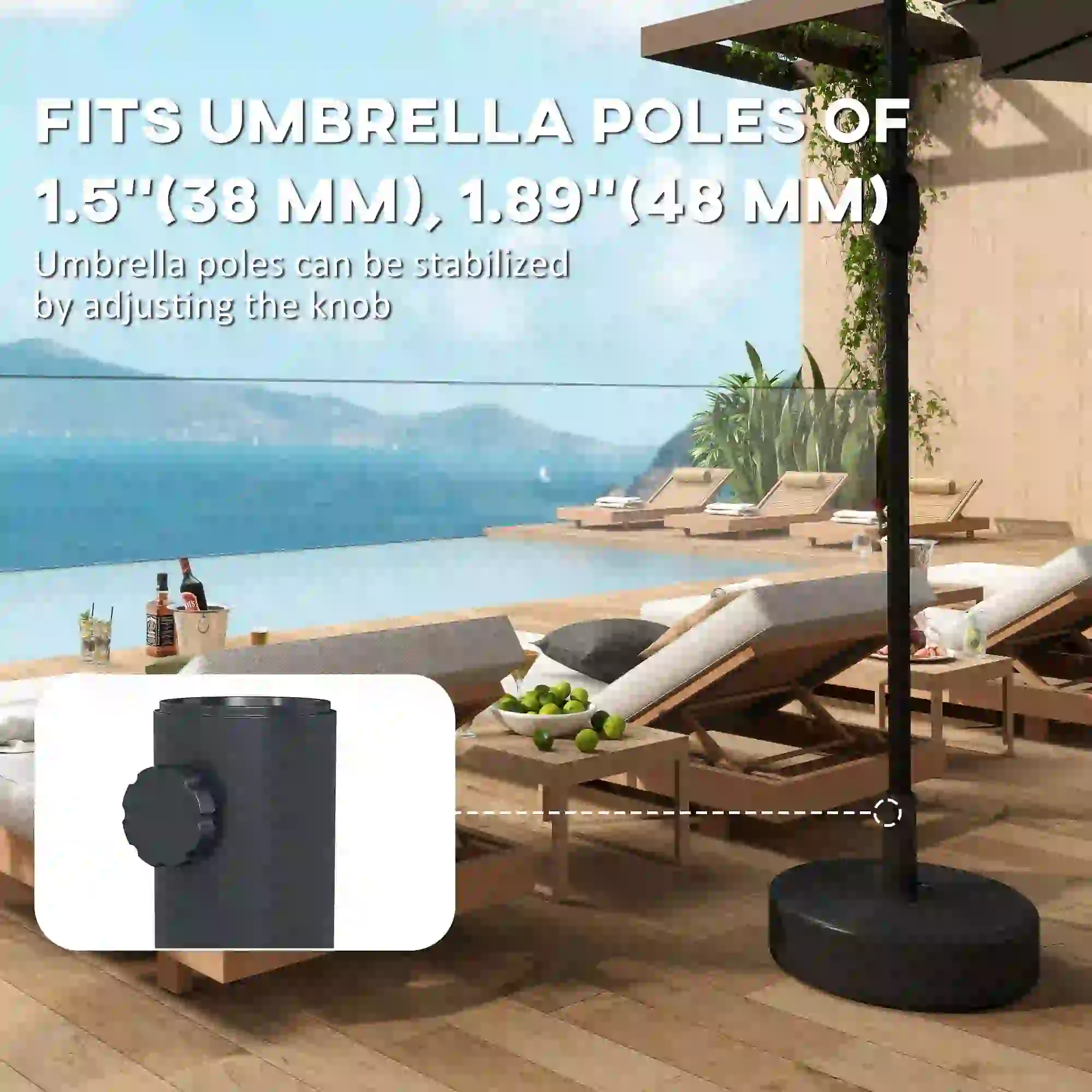 Patio Umbrella Base, 33 Lbs Water Or 42 Lbs Sand Filled, Black - Image 6