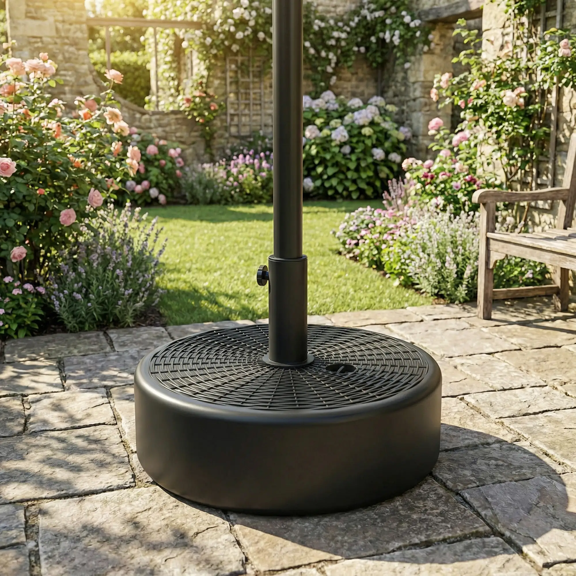 Patio Umbrella Base With Handle, 1.5" And 1.9" Poles, Black - Image 10