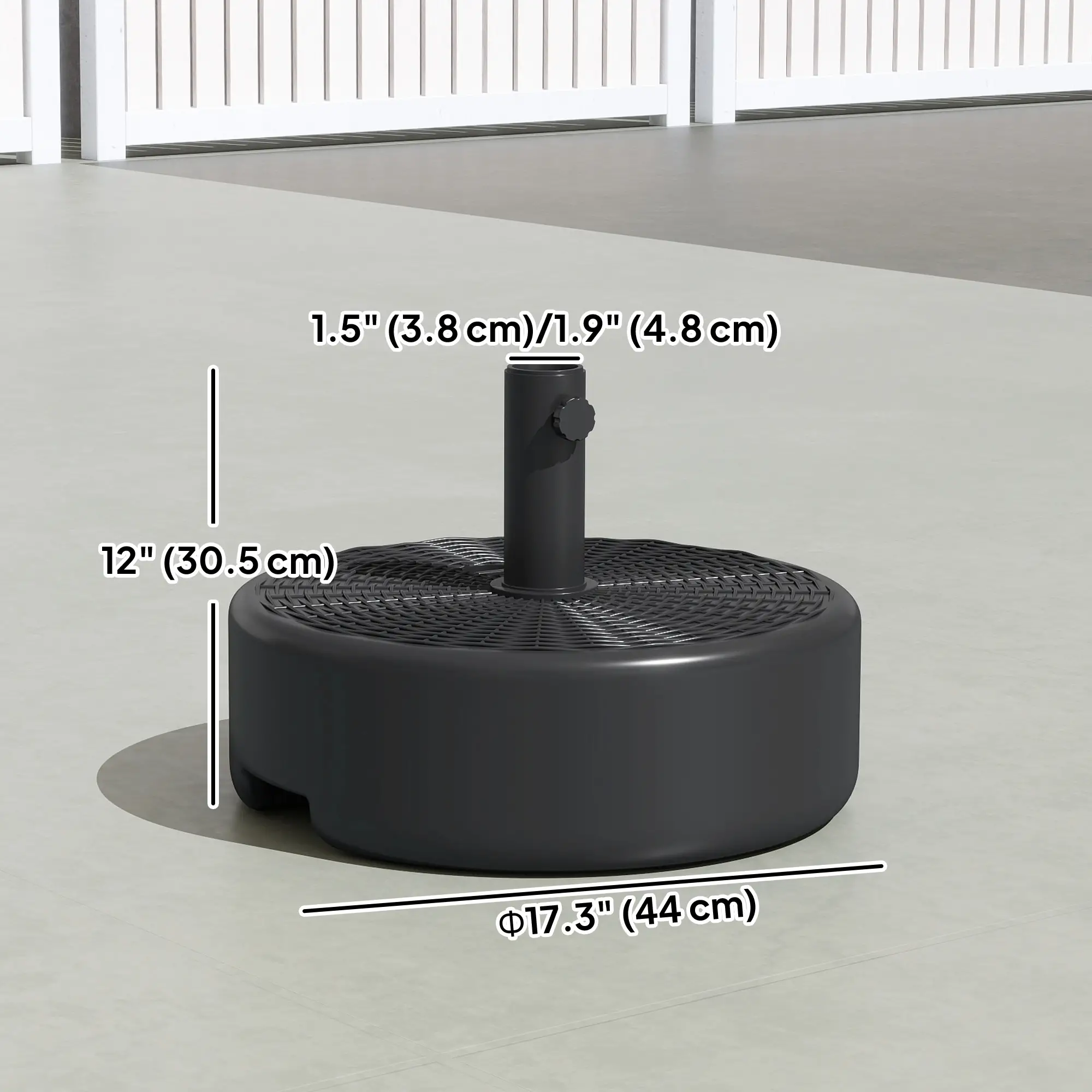 Patio Umbrella Base With Handle, 1.5" And 1.9" Poles, Black - Image 3
