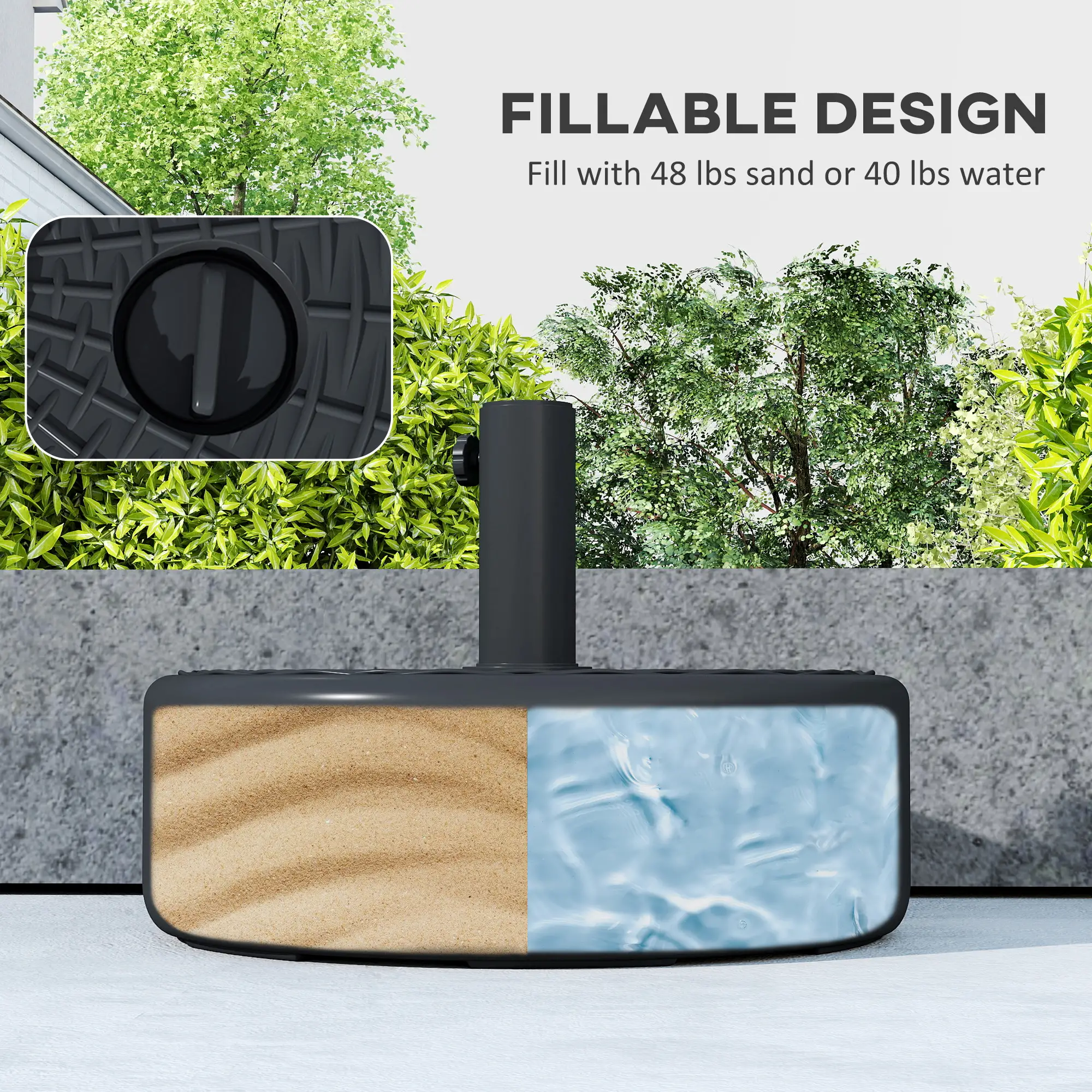 Patio Umbrella Base With Handle, 1.5" And 1.9" Poles, Black - Image 4