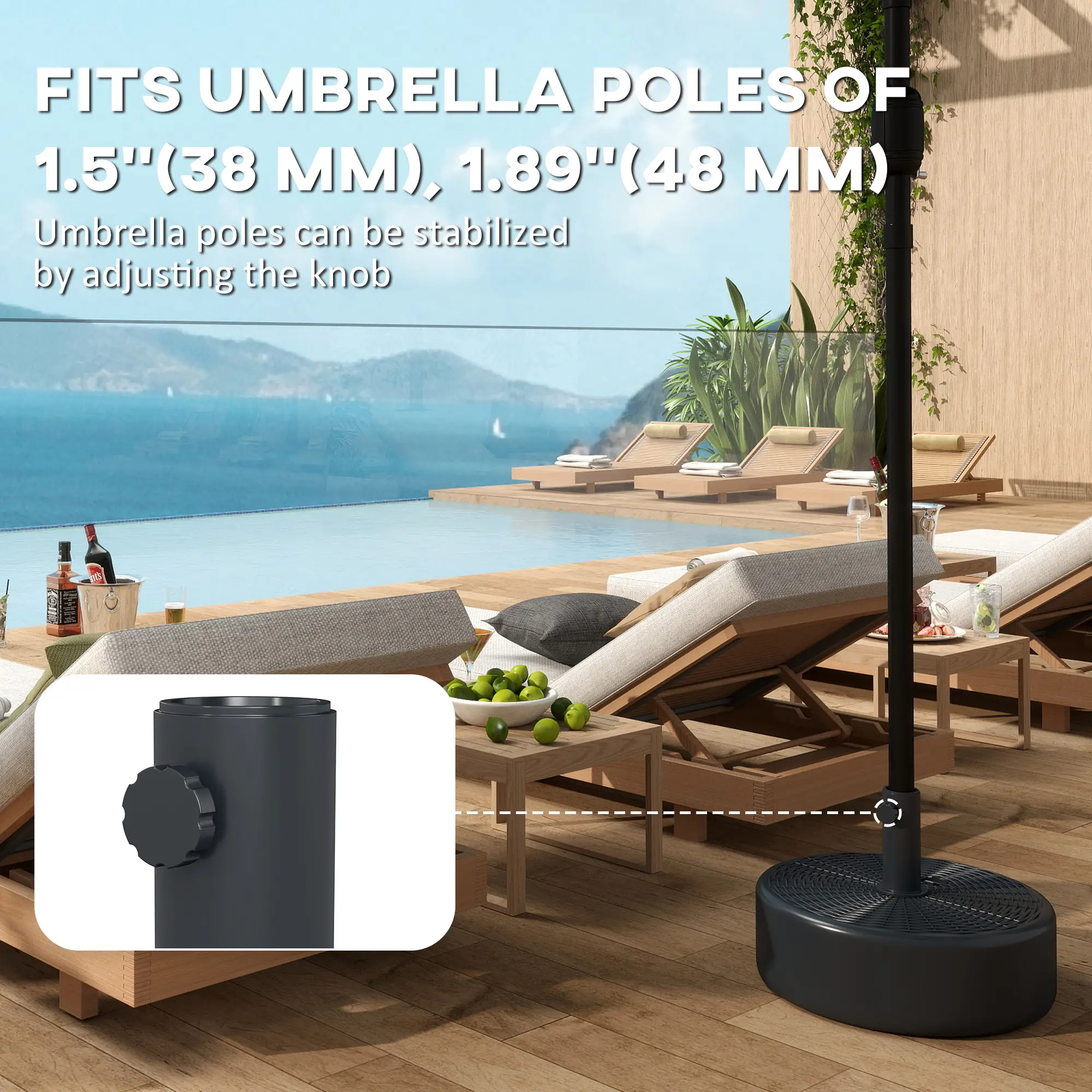 Patio Umbrella Base With Handle, 1.5" And 1.9" Poles, Black - Image 5