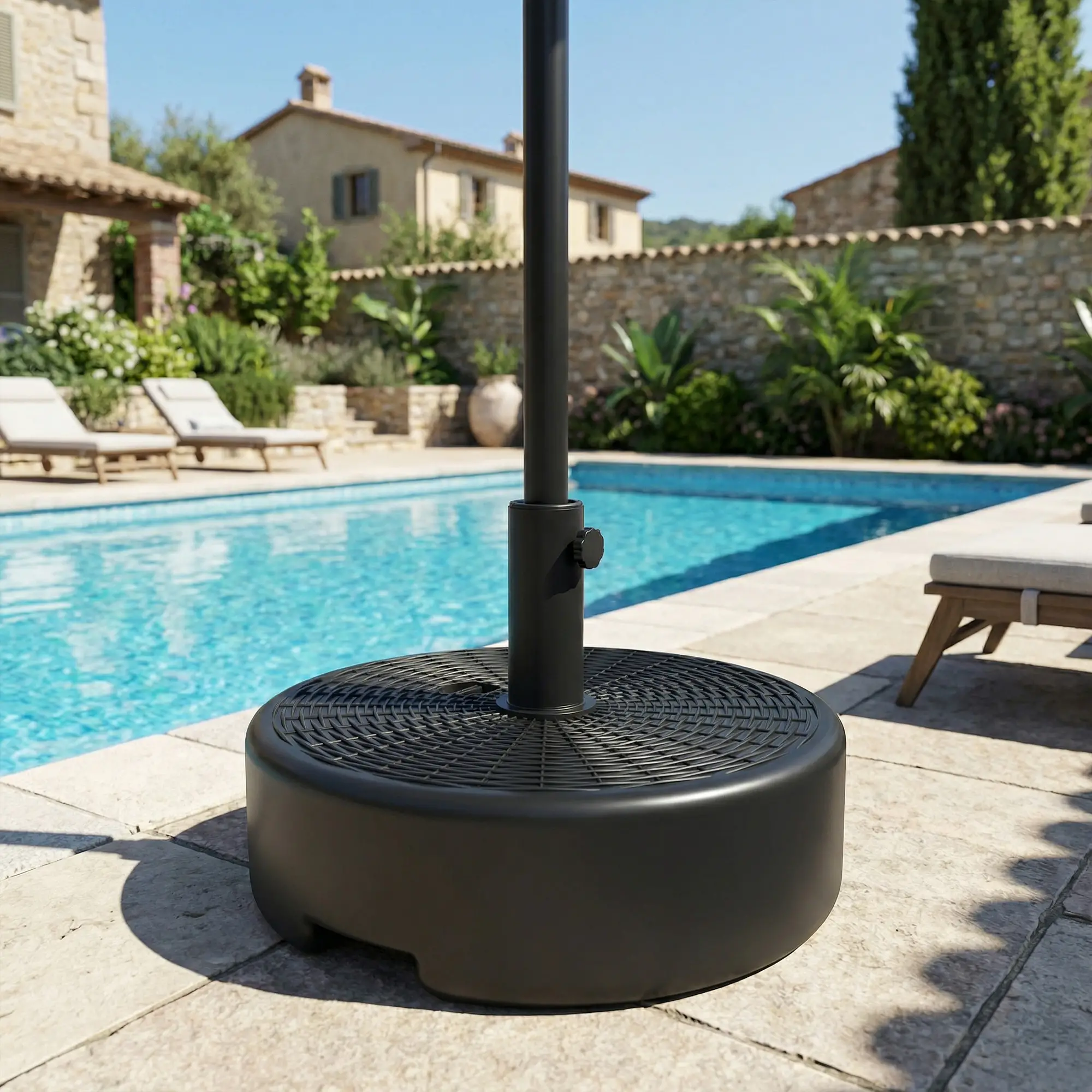 Patio Umbrella Base With Handle, 1.5" And 1.9" Poles, Black - Image 9