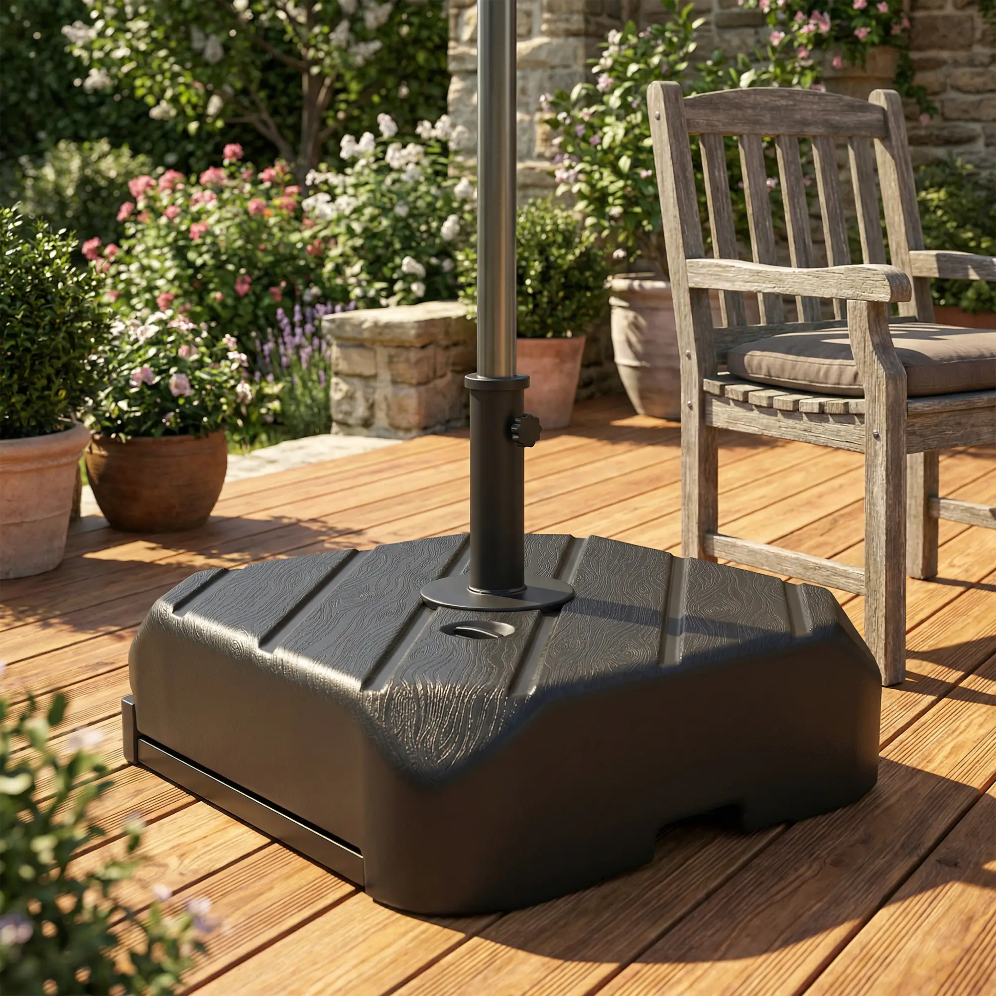 Patio Umbrella Base With Wheels, Telescopic Handle, 158 Lb Stand, Black - Image 2