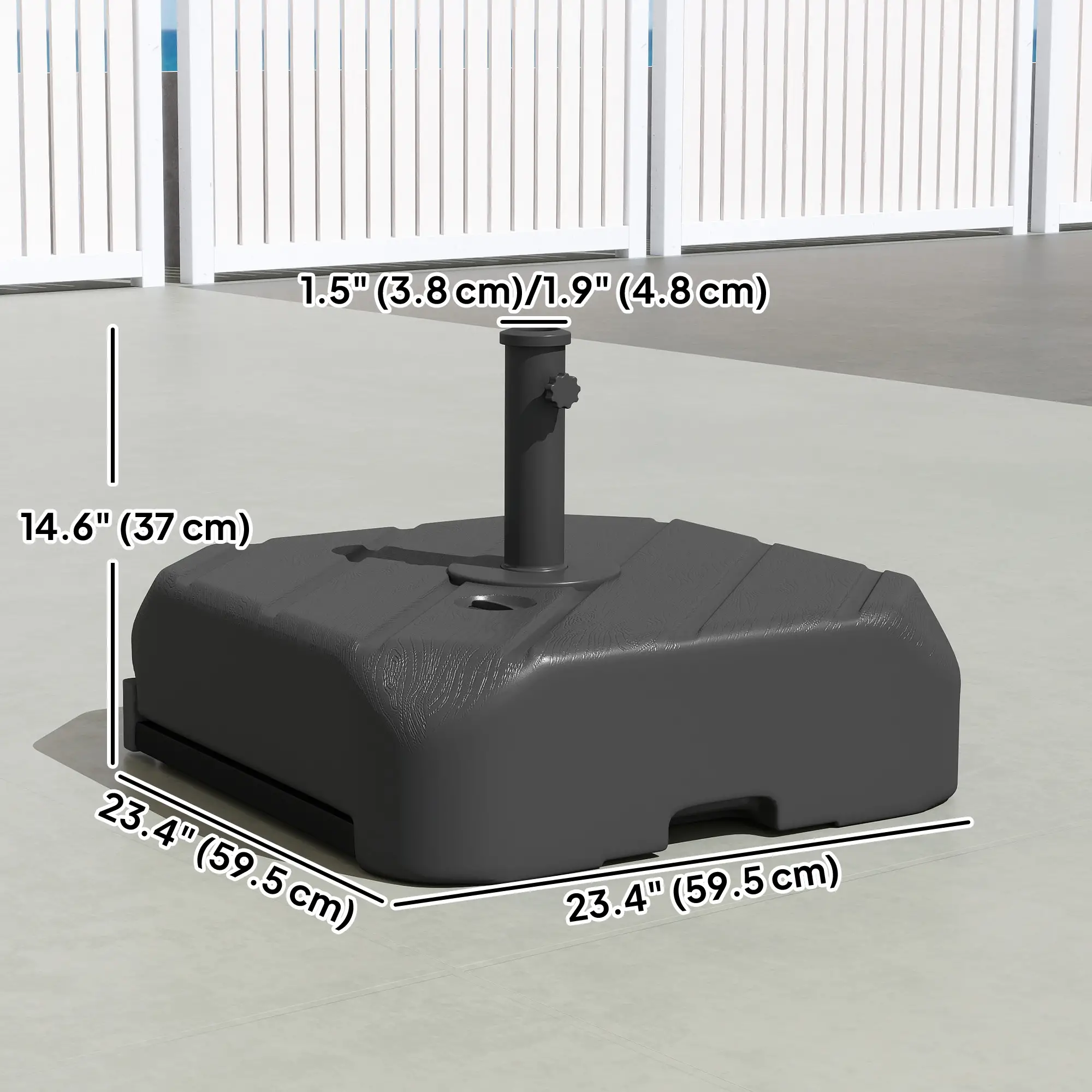 Patio Umbrella Base With Wheels, Telescopic Handle, 158 Lb Stand, Black - Image 3