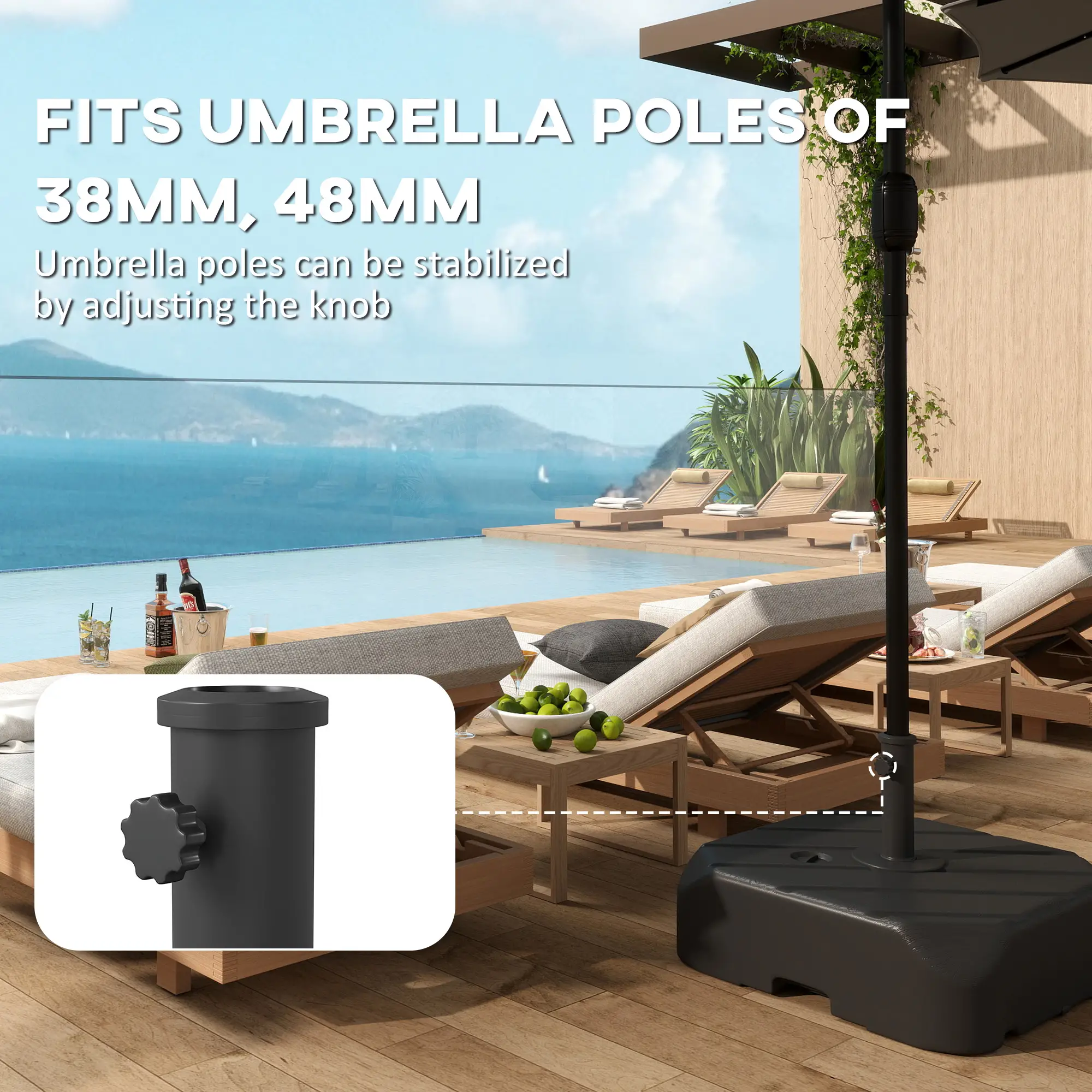 Patio Umbrella Base With Wheels, Telescopic Handle, 158 Lb Stand, Black - Image 7