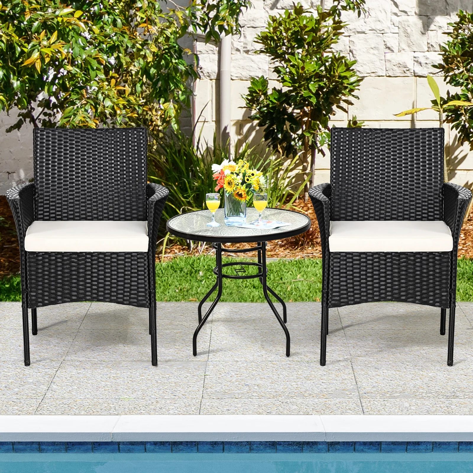Patio Wicker Chairs, 2 Pieces, With Cozy Seat Cushions, Black - Image 2
