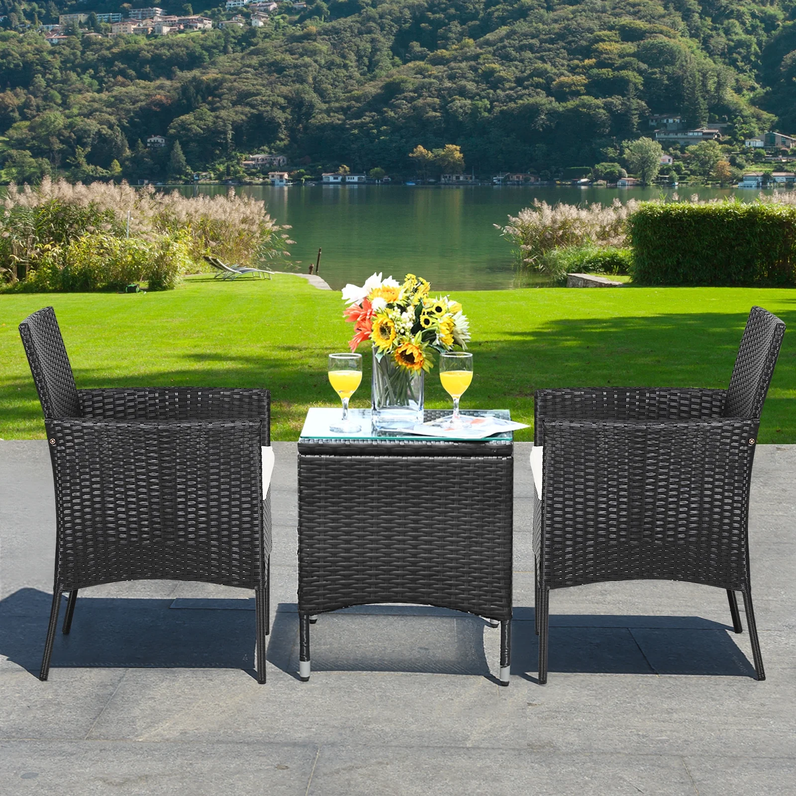Patio Wicker Chairs, 2 Pieces, With Cozy Seat Cushions, Black - Image 4