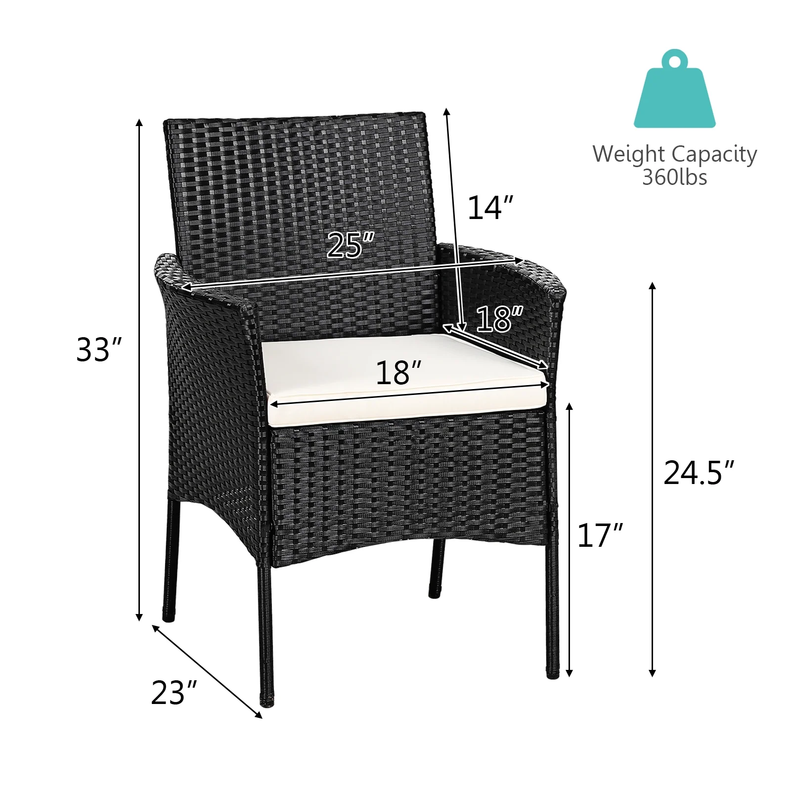 Patio Wicker Chairs, 2 Pieces, With Cozy Seat Cushions, Black - Image 7