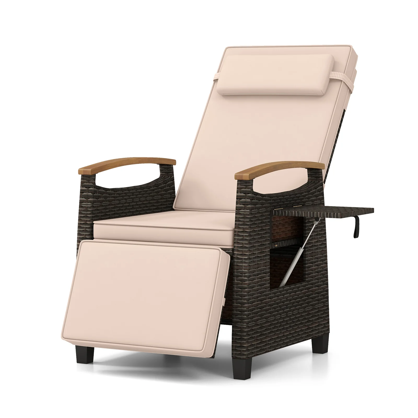Patio Wicker Recliner Chair with Adjustable Backrest and Footrest, Brown