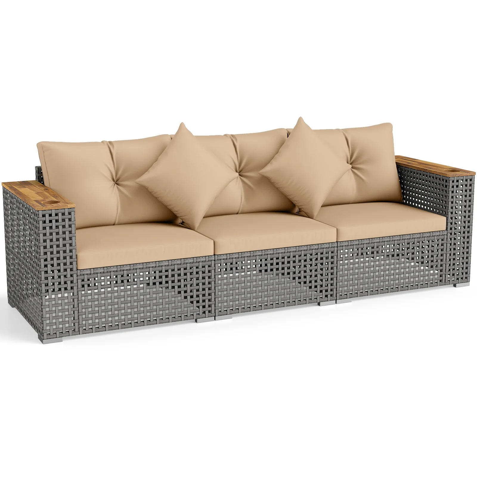 Patio Wicker Sectional Set, Armless & Corner Sofas, Beige