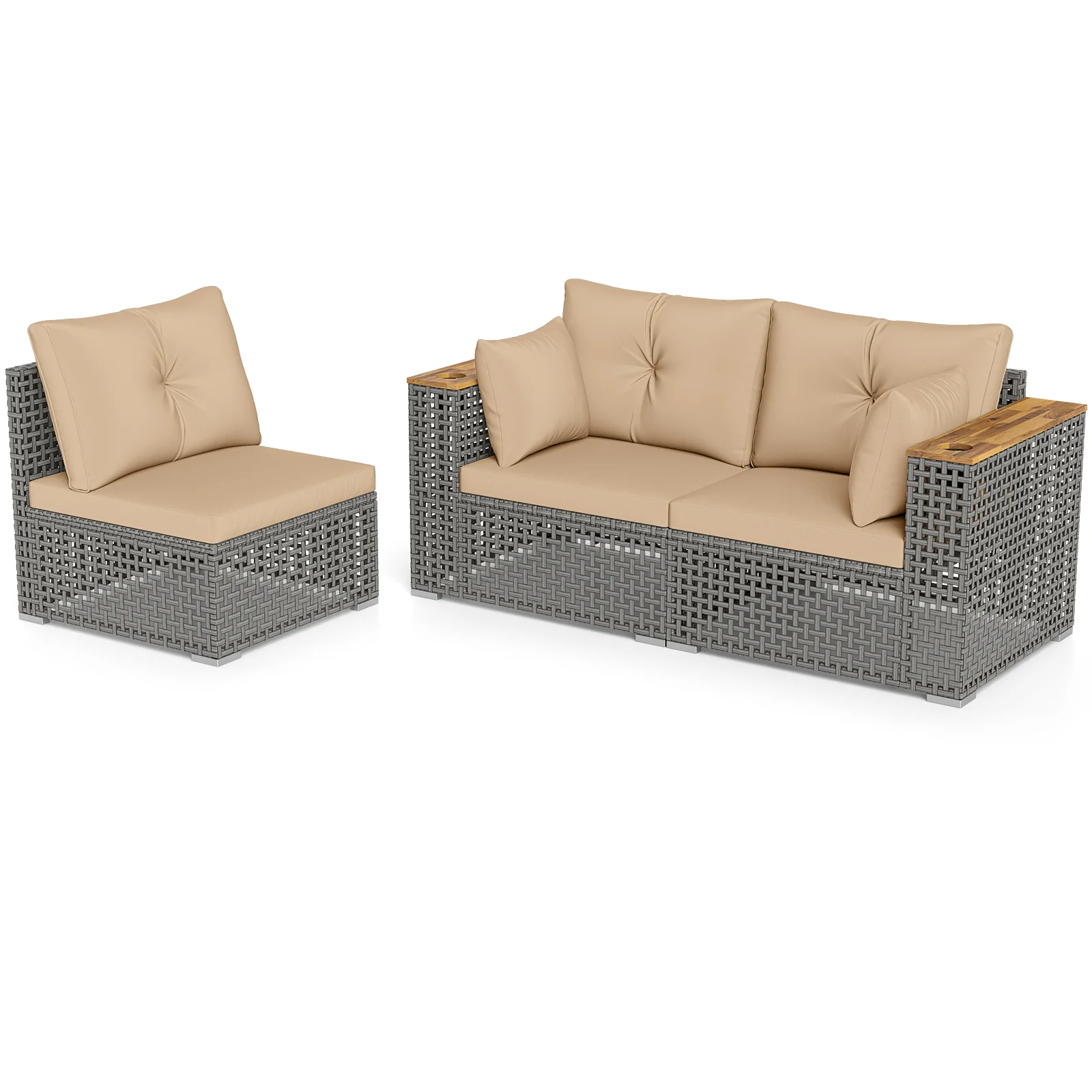 Patio Wicker Sectional Set, Armless & Corner Sofas, Beige - Image 4