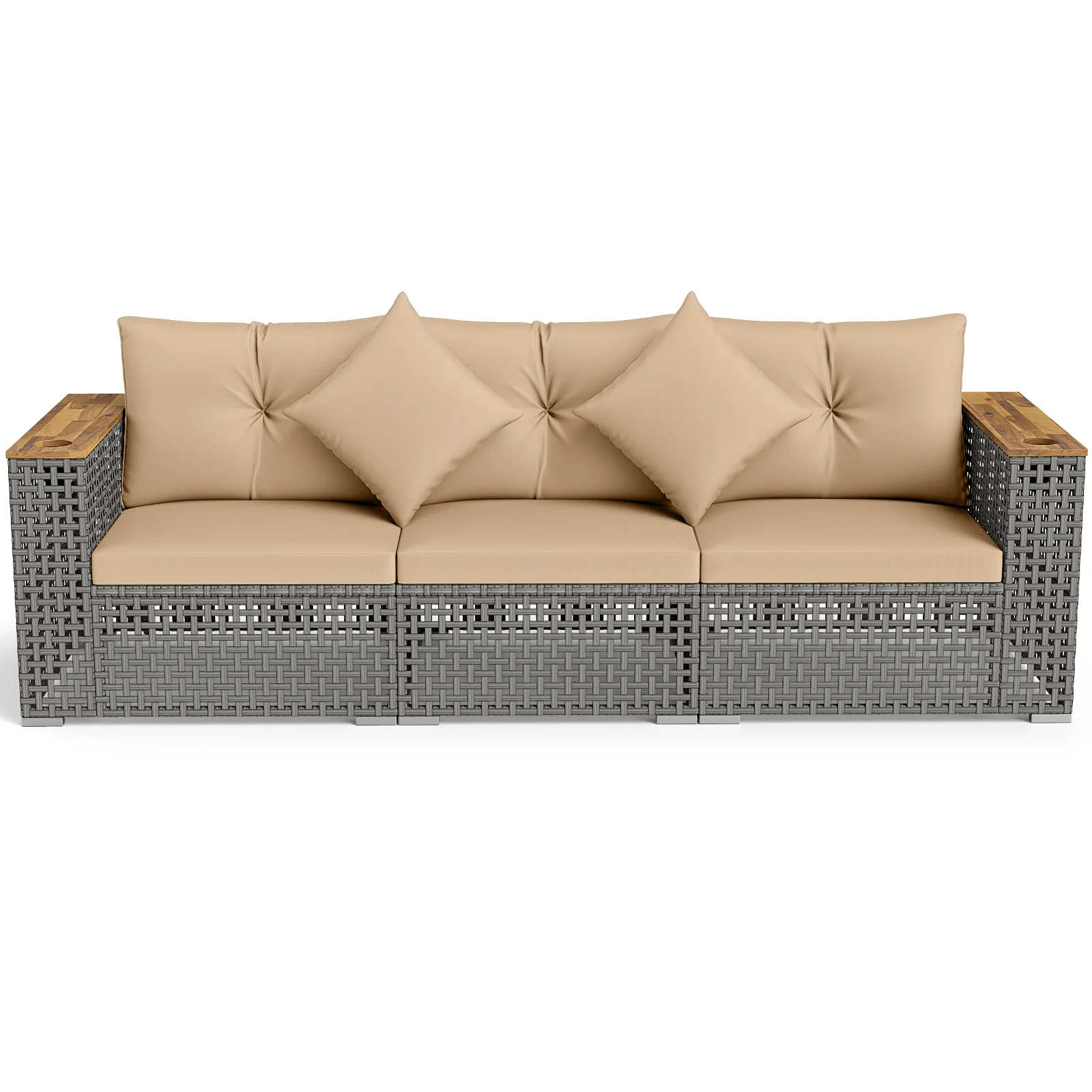 Patio Wicker Sectional Set, Armless & Corner Sofas, Beige - Image 7