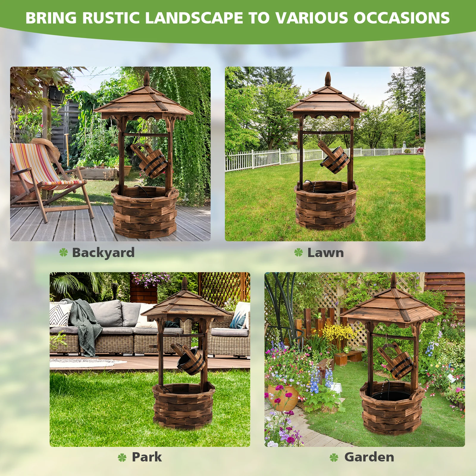 Patio Wooden Water Fountain With Electric Pump, Brown - Image 3