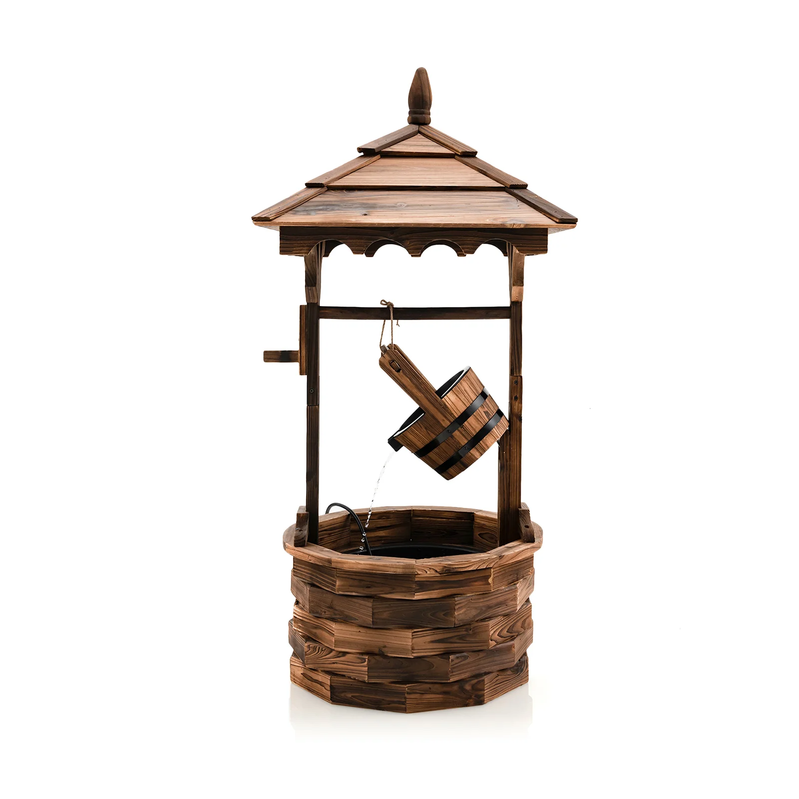 Patio Wooden Water Fountain With Electric Pump, Brown - Image 4