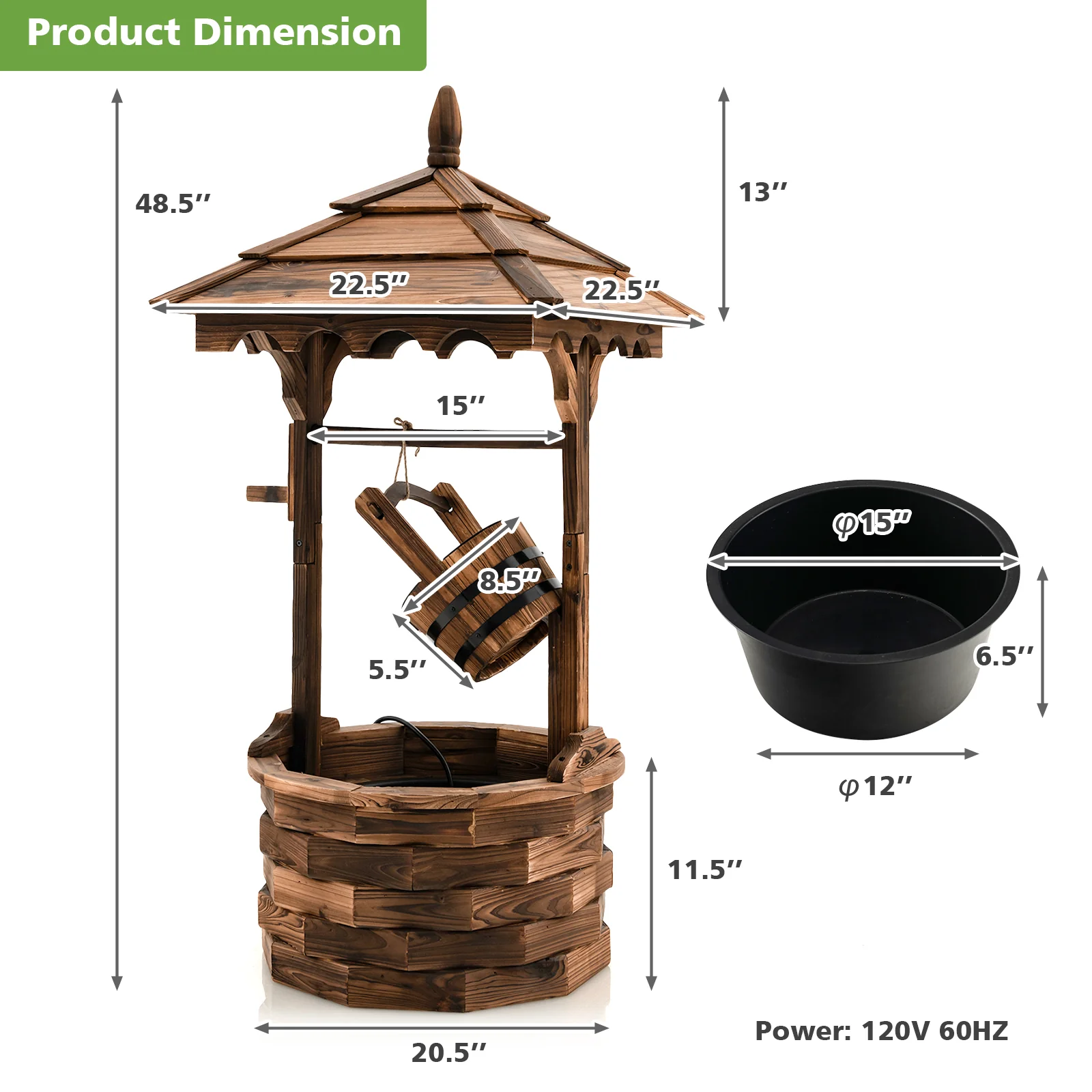 Patio Wooden Water Fountain With Electric Pump, Brown - Image 5