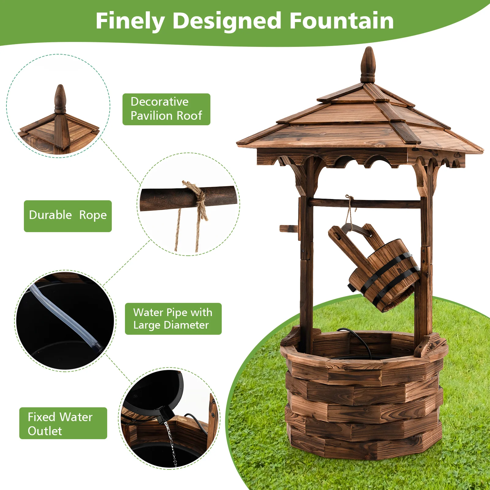 Patio Wooden Water Fountain With Electric Pump, Brown - Image 6