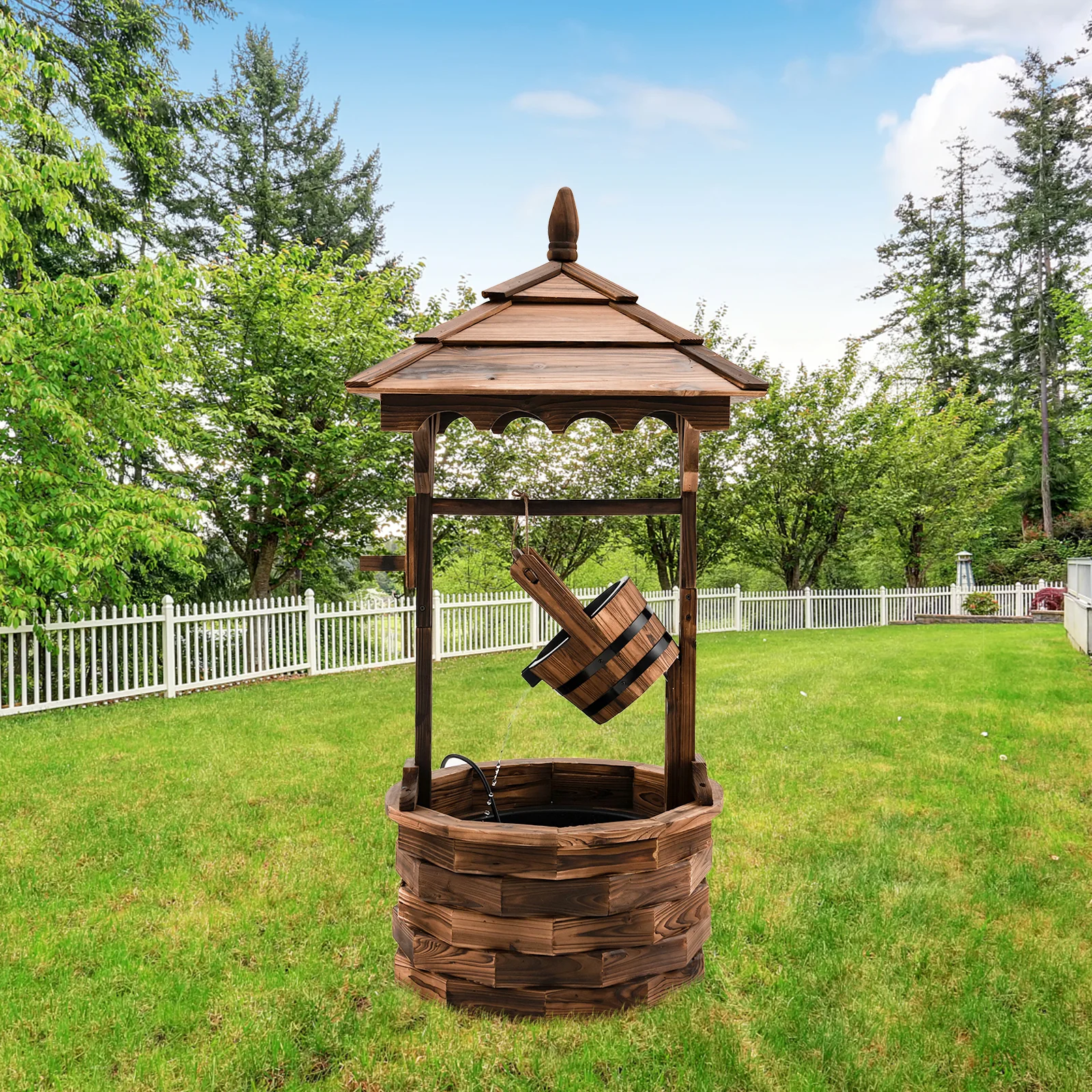 Patio Wooden Water Fountain With Electric Pump, Brown - Image 8