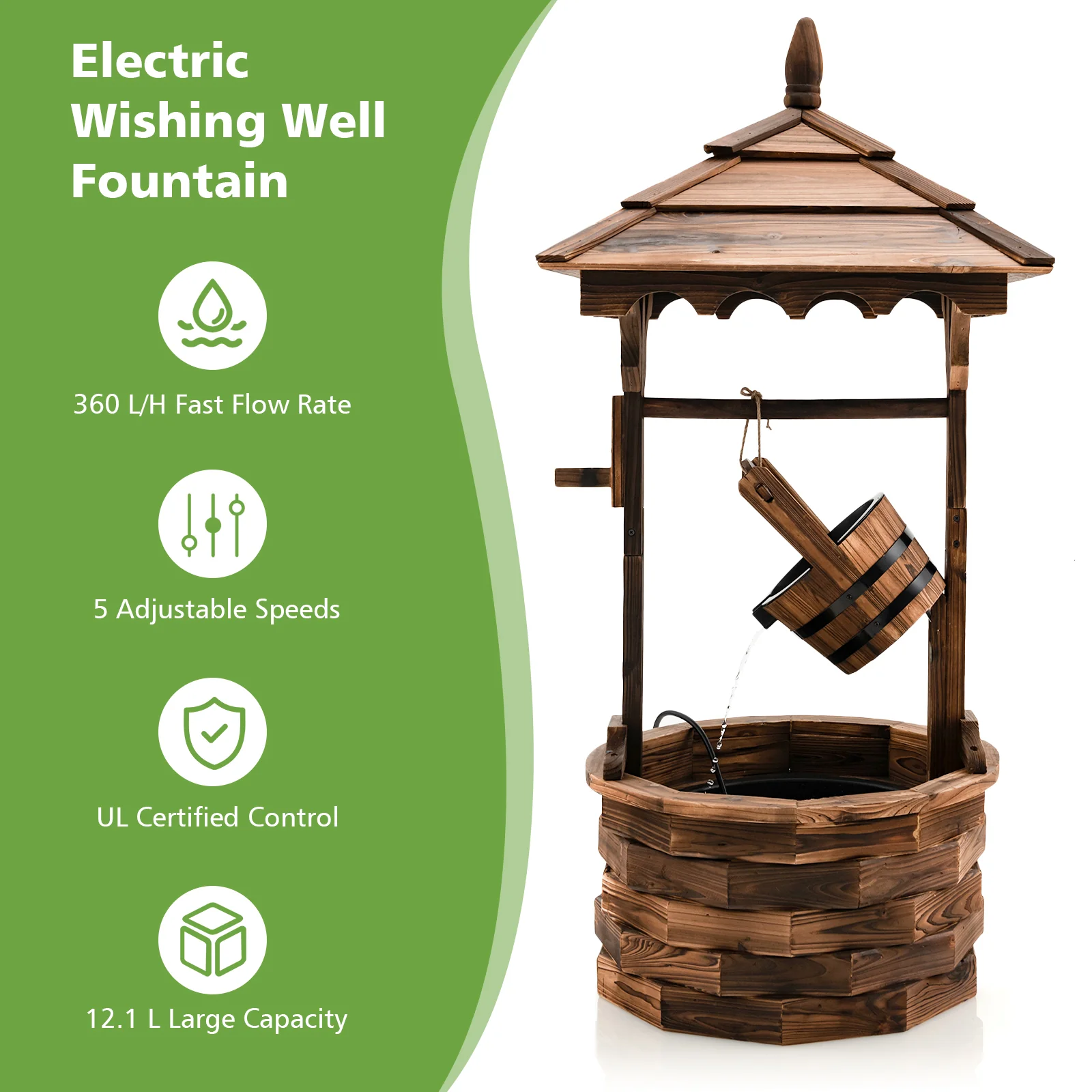 Patio Wooden Water Fountain With Electric Pump, Brown - Image 9