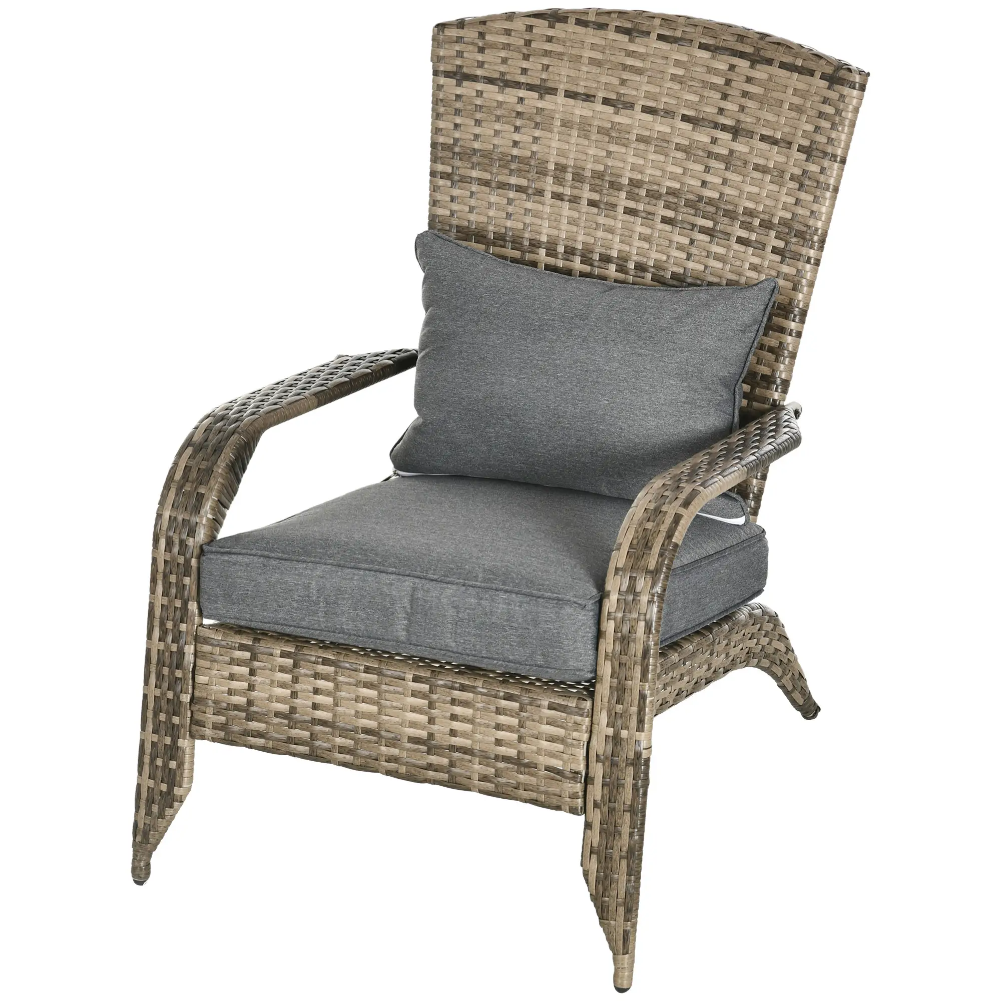 PE Rattan Adirondack Chair With Cushions, Mixed Grey