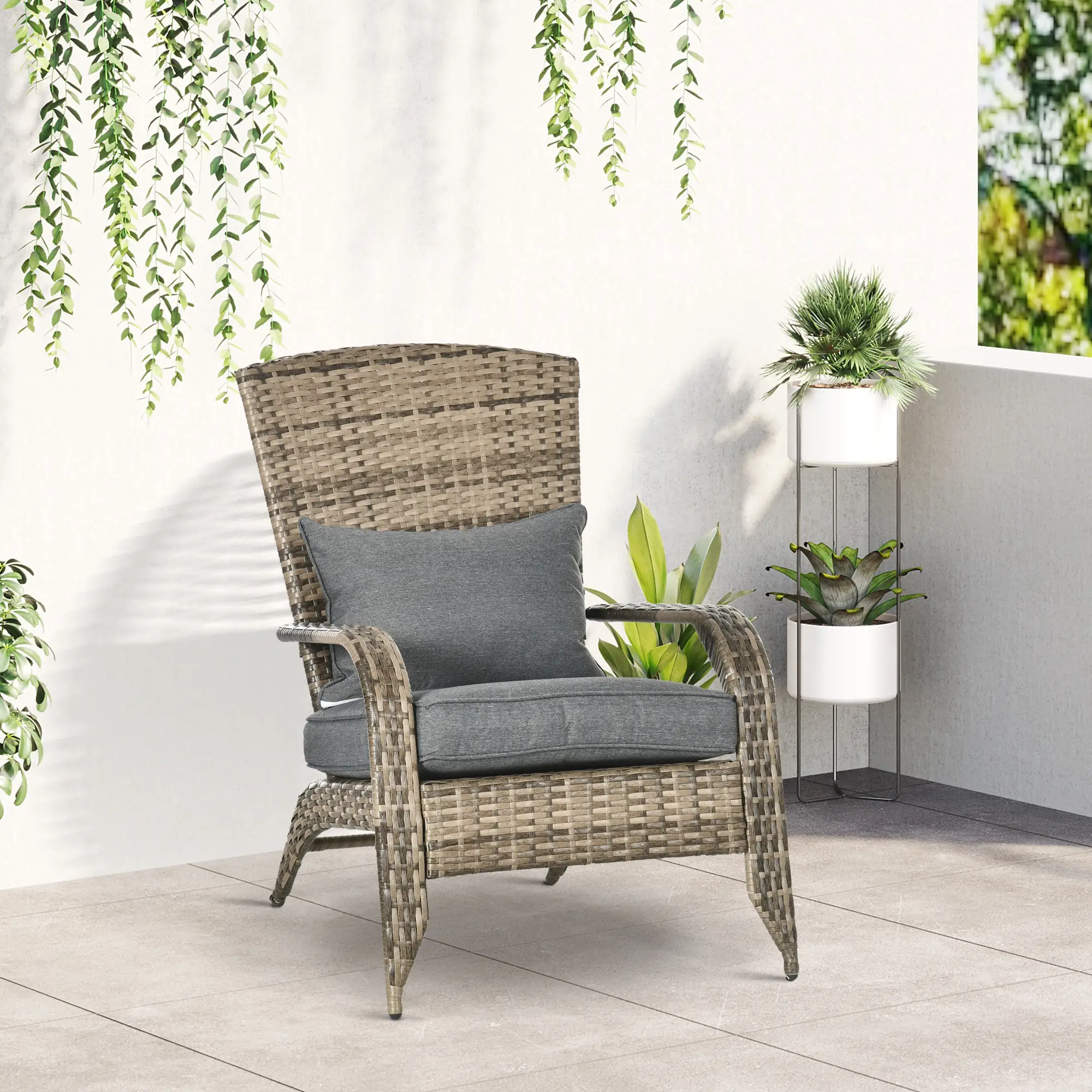 PE Rattan Adirondack Chair With Cushions, Mixed Grey - Image 8
