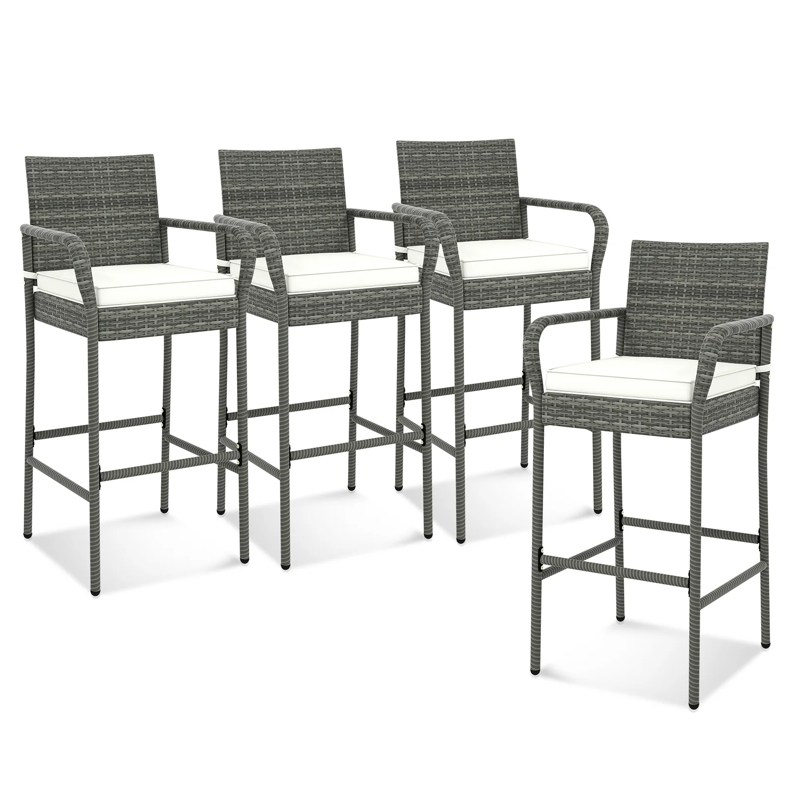 PE Rattan Bar Chairs Set Of 4, With Armrests And Cushions, Gray - Image 3
