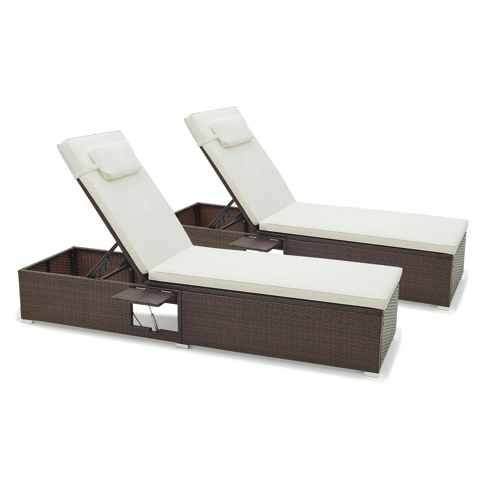 PE Rattan Chaise Lounge, 6-Level Backrest, Off White - Image 5