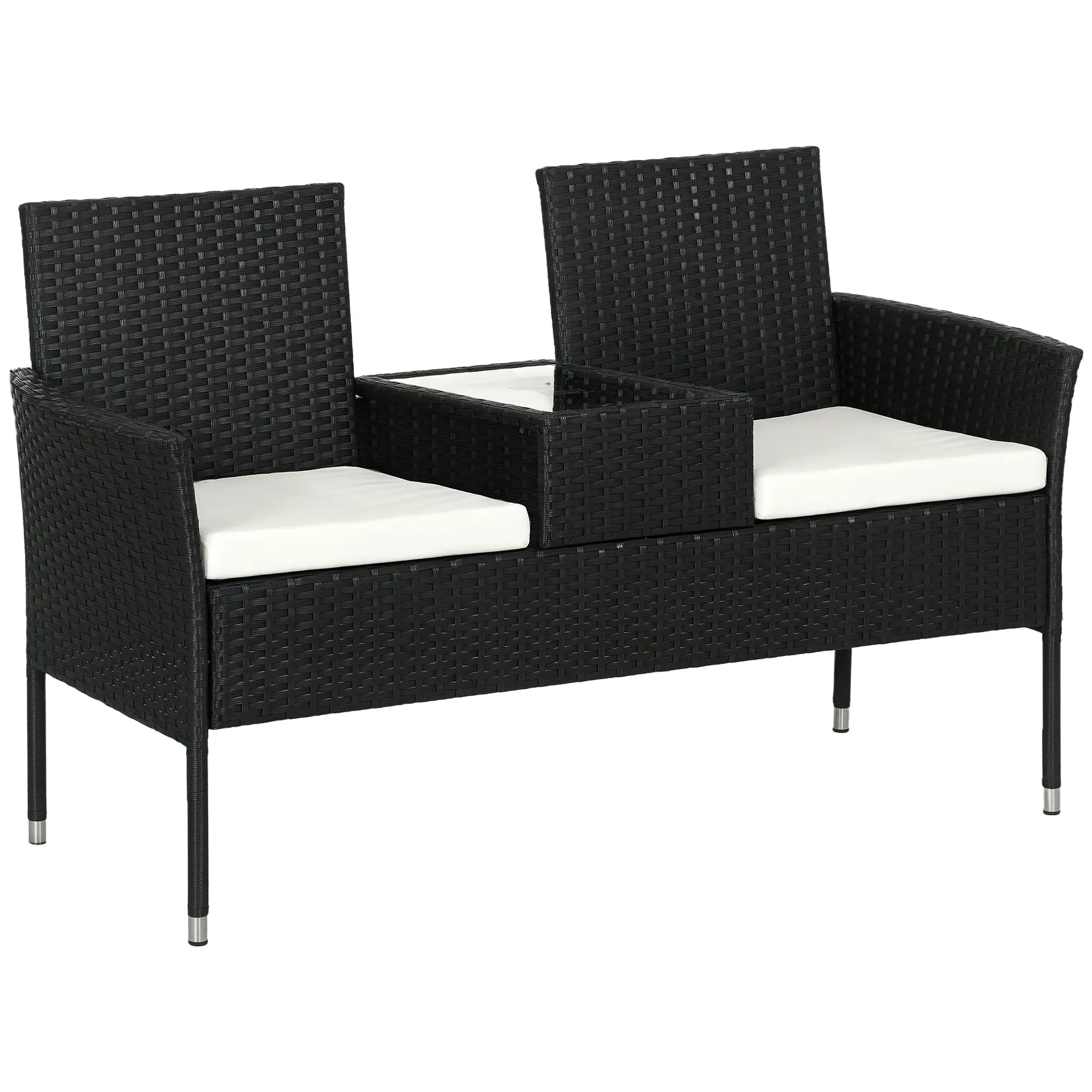 PE Rattan Loveseat with Cushion, Mid-Table, Cream White - Image 11