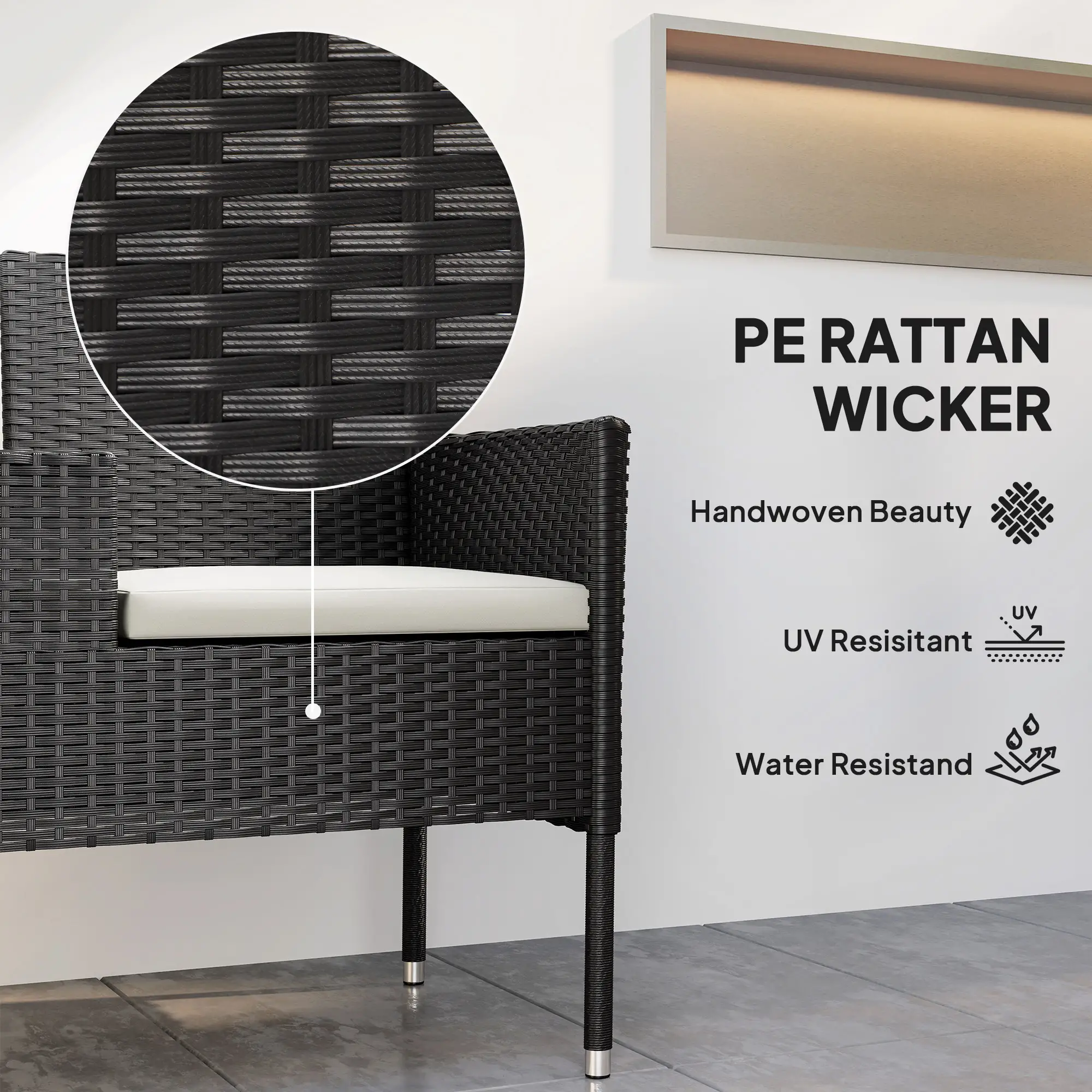 PE Rattan Loveseat with Cushion, Mid-Table, Cream White - Image 5