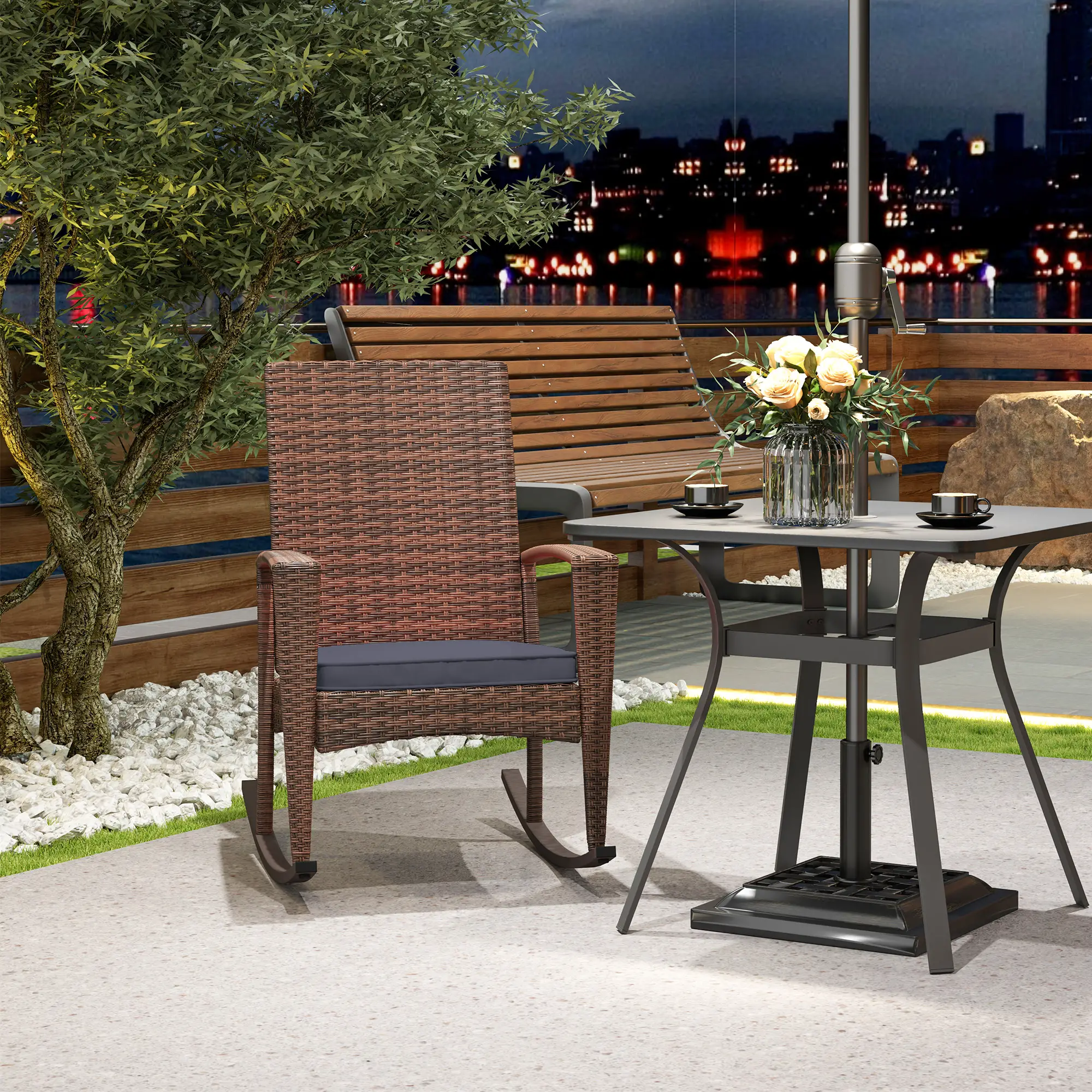 PE Rattan Rocking Chair, Garden Glider, Wicker Patio Chair, Dark Blue - Image 10