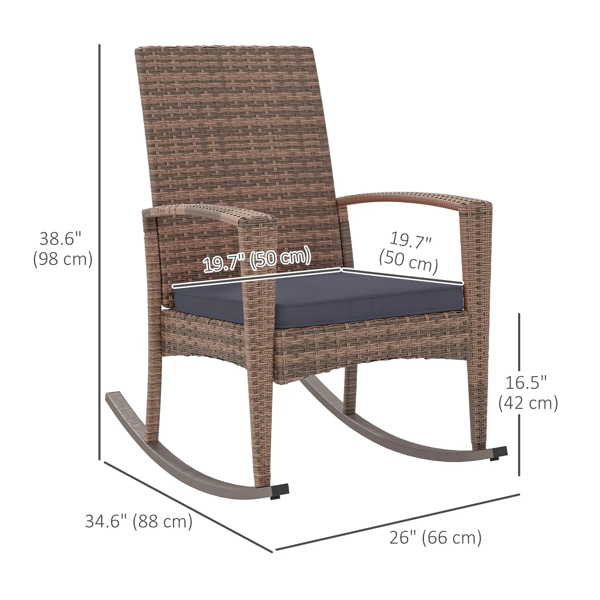 PE Rattan Rocking Chair, Garden Glider, Wicker Patio Chair, Dark Blue - Image 3