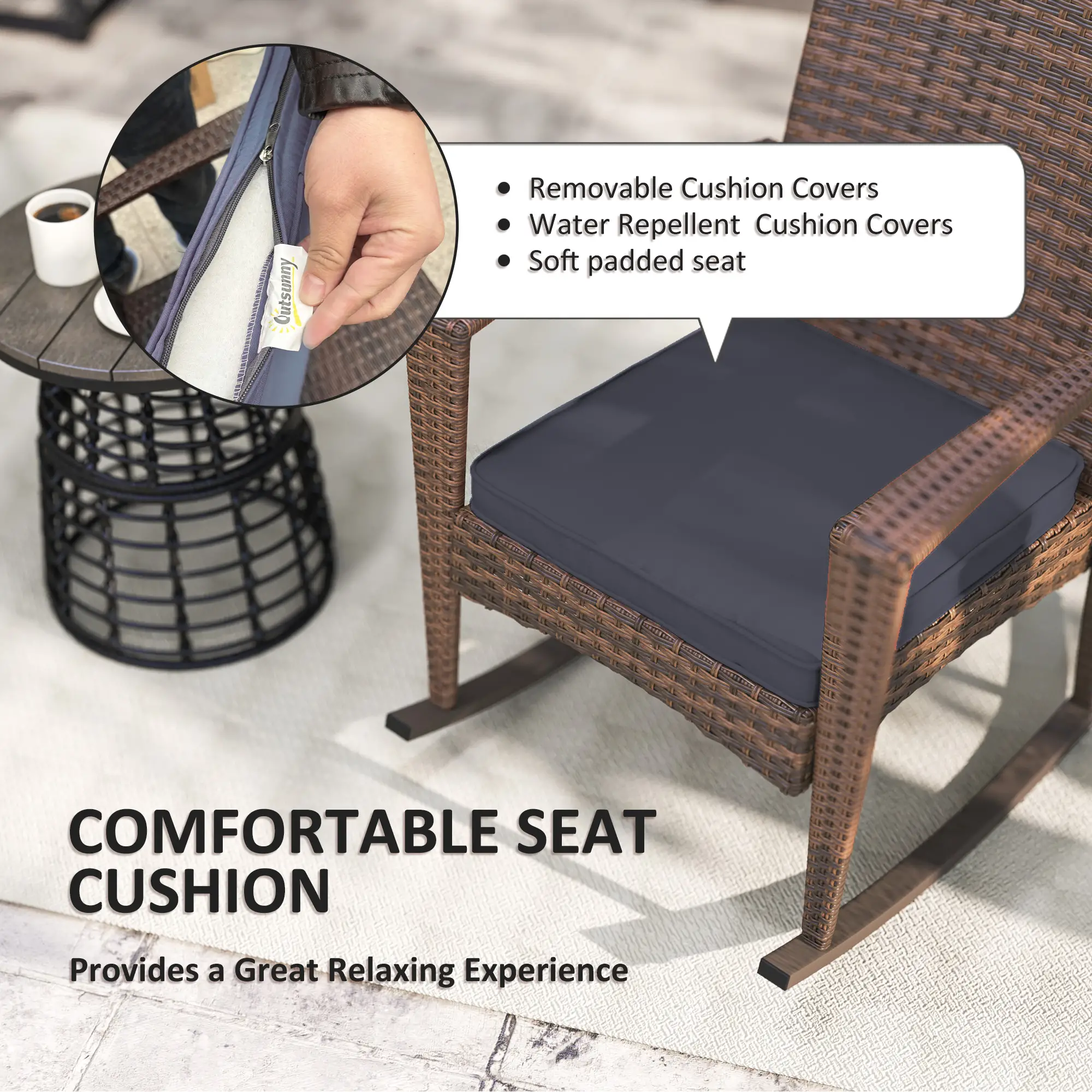 PE Rattan Rocking Chair, Garden Glider, Wicker Patio Chair, Dark Blue - Image 5