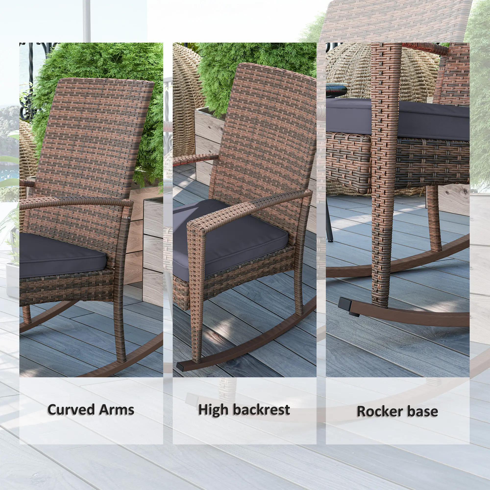 PE Rattan Rocking Chair, Garden Glider, Wicker Patio Chair, Dark Blue - Image 6