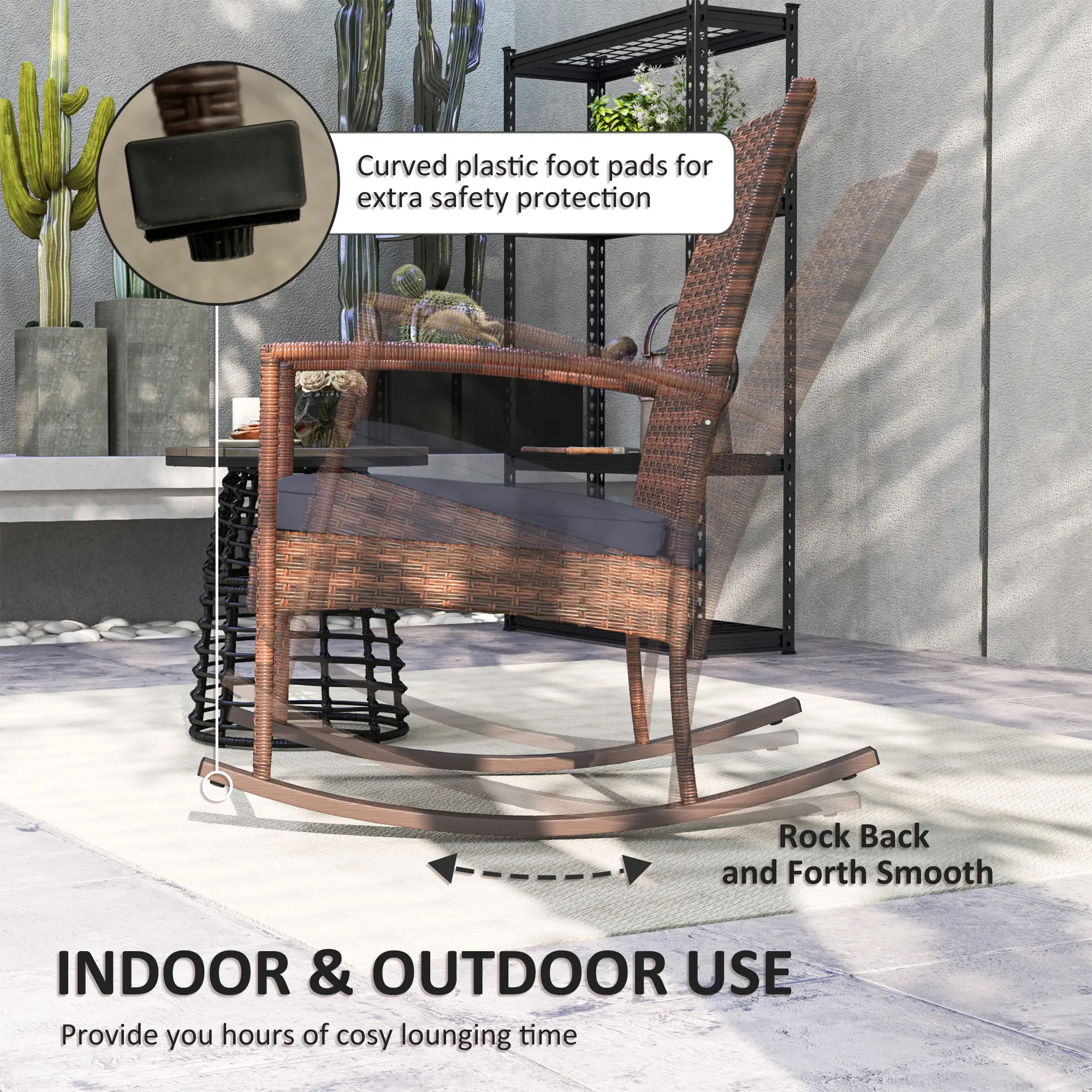PE Rattan Rocking Chair, Garden Glider, Wicker Patio Chair, Dark Blue - Image 7
