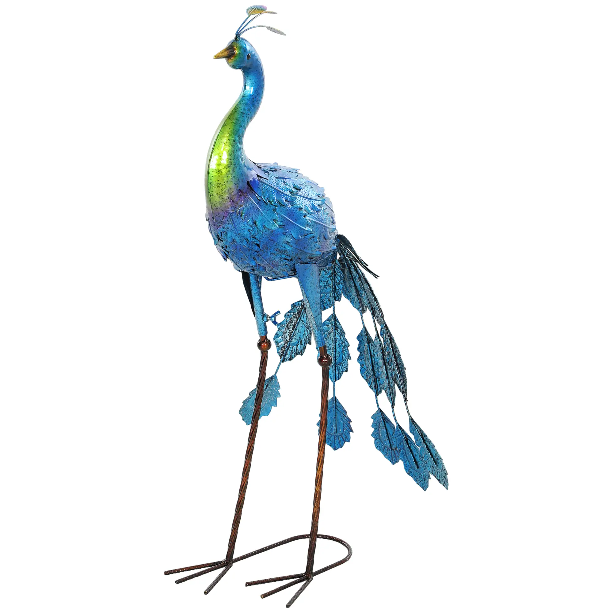 Peacock Garden Statue, 32.7" Navy Blue, Lawn Ornament Bird Statue With Stakes, Navy Blue