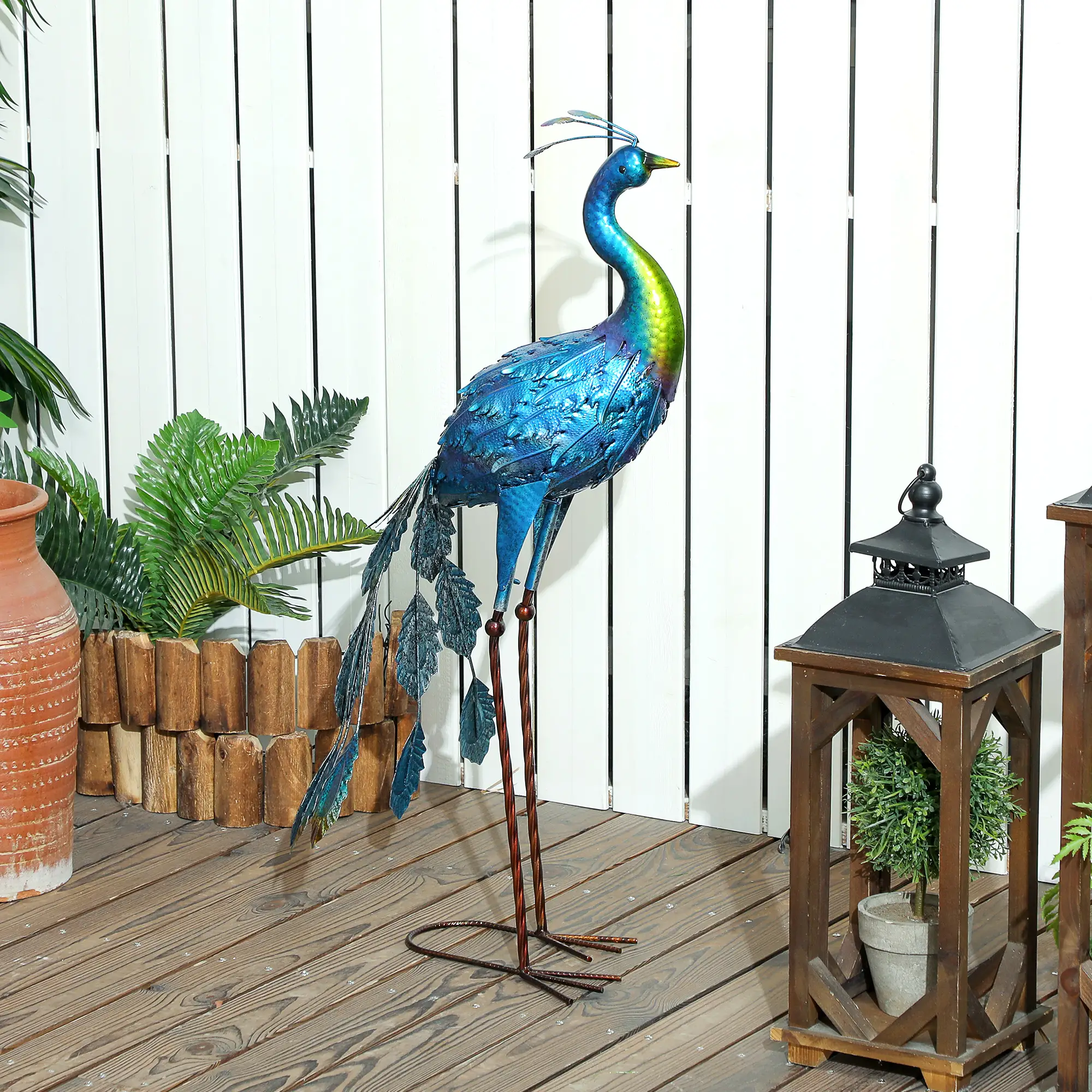 Peacock Garden Statue, 32.7" Navy Blue, Lawn Ornament Bird Statue With Stakes, Navy Blue - Image 2