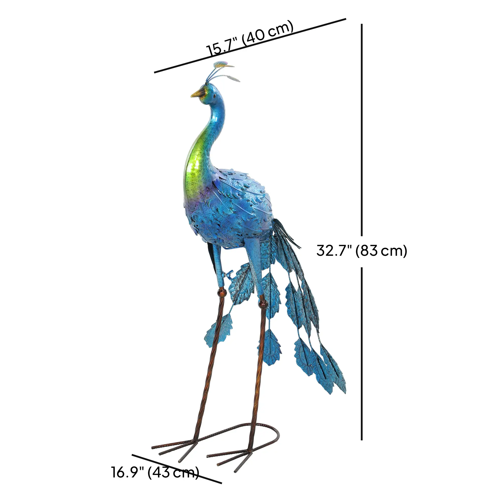 Peacock Garden Statue, 32.7" Navy Blue, Lawn Ornament Bird Statue With Stakes, Navy Blue - Image 3