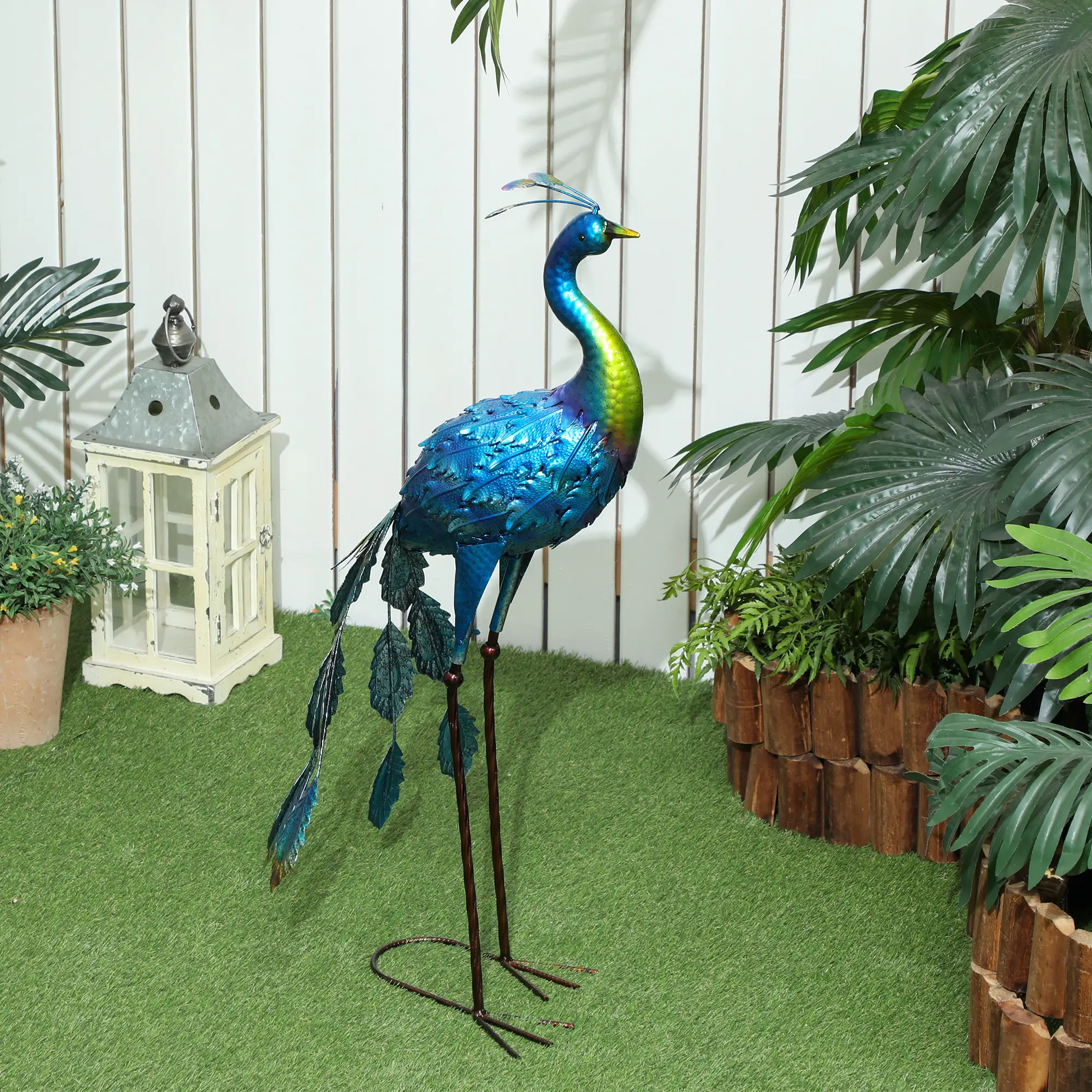 Peacock Garden Statue, 32.7" Navy Blue, Lawn Ornament Bird Statue With Stakes, Navy Blue - Image 7