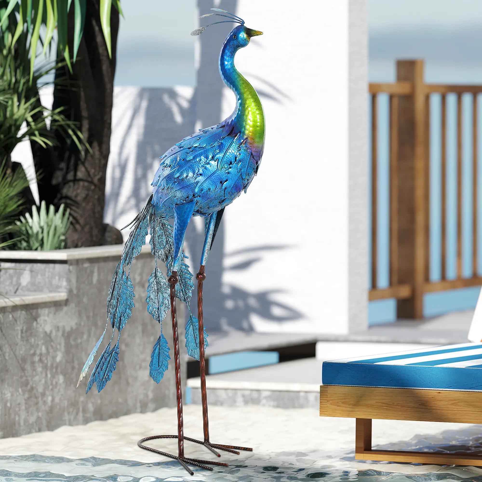 Peacock Garden Statue, 32.7" Navy Blue, Lawn Ornament Bird Statue With Stakes, Navy Blue - Image 8