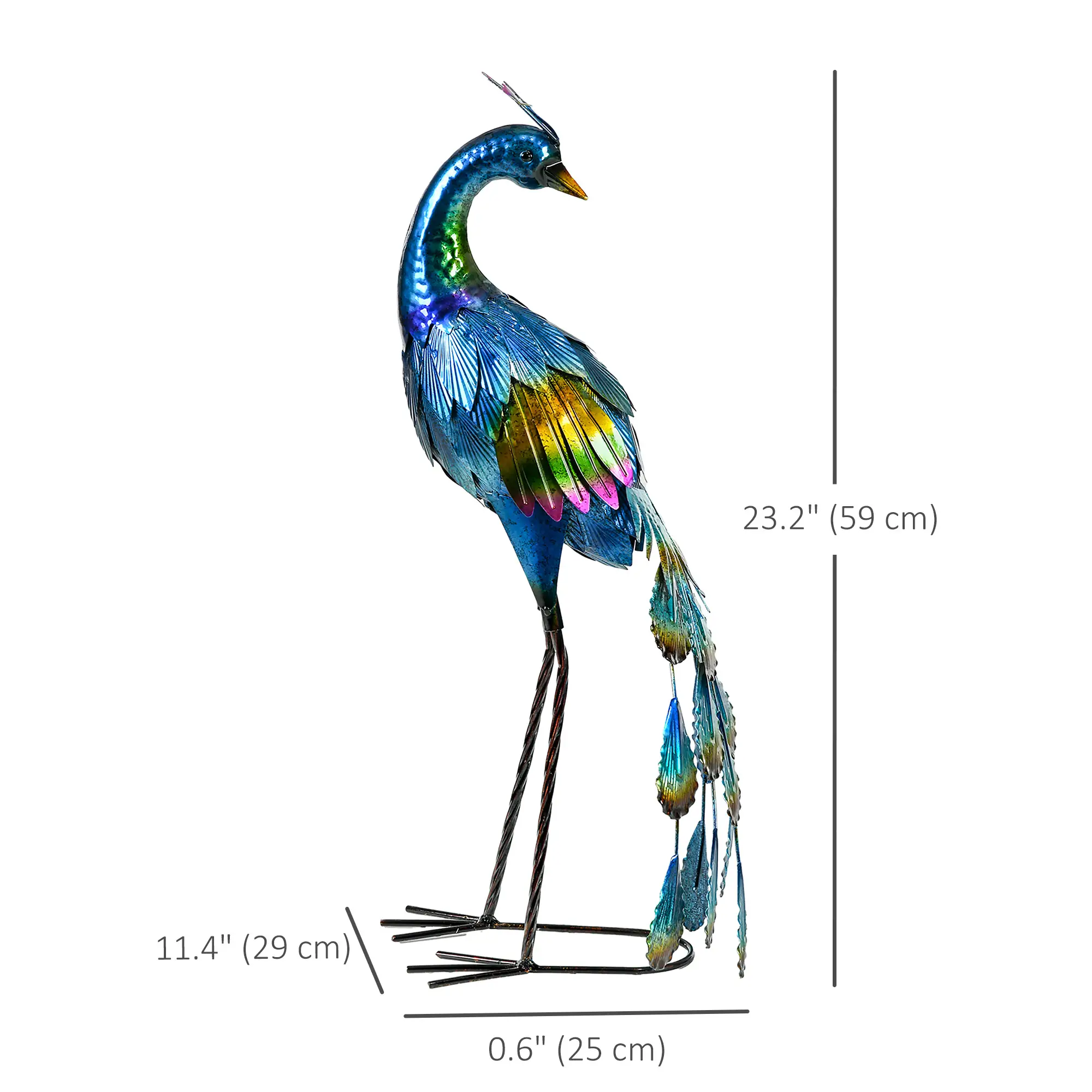 Peacock Garden Statue, 9.8" W x 11.4" D x 23.2" H, Steel Bird Ornament, Multi-Coloured - Image 3